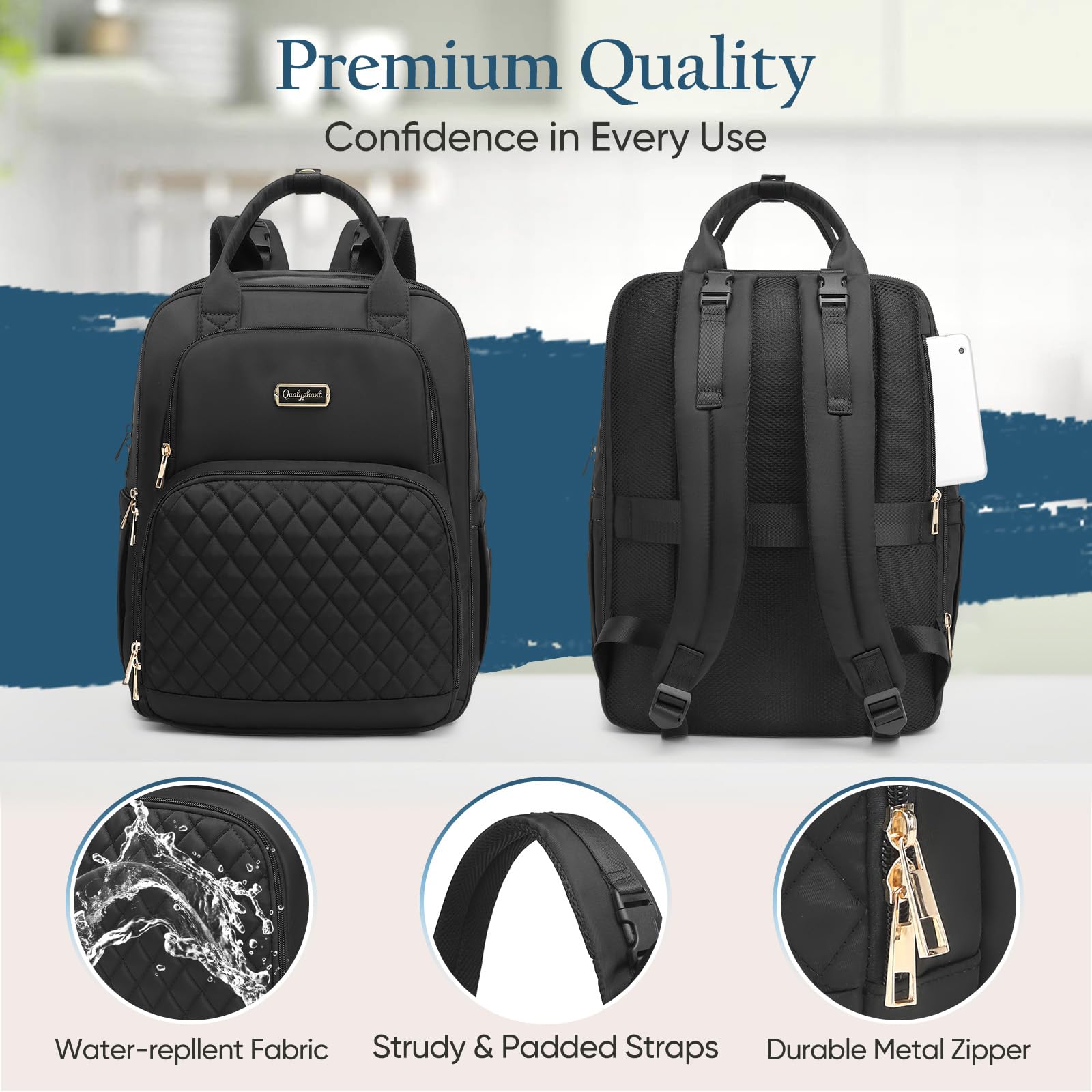 Qualyphant - Mochila de pañales extra grande para 2 niños gemelos (Expandible de 30-38L) - Mochila de viaje para bebé con cambiador para mamá o papá (Acolchada, resistente al agua, color negro)