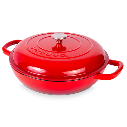 Nuovva - Cacerola de hierro fundido poco profunda con tapa, olla antiadherente para horno holandés, apta para horno hasta 500 °F - Utensilios de cocina resistente a prueba de horno - Olla esmaltada -