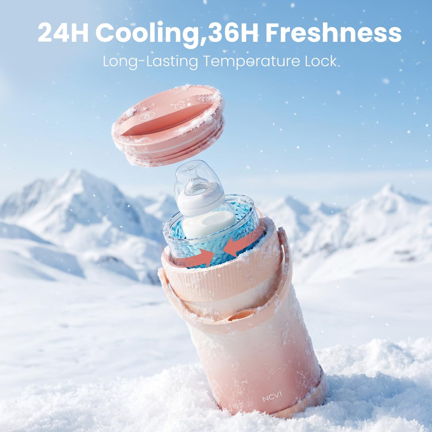 NCVI - Enfriador de leche materna portátil para enfriar leche materna (boca ancha), enfriador de leche para bebés de acero inoxidable para viajes, trabajo, congelador de leche refrigerada con tubo de