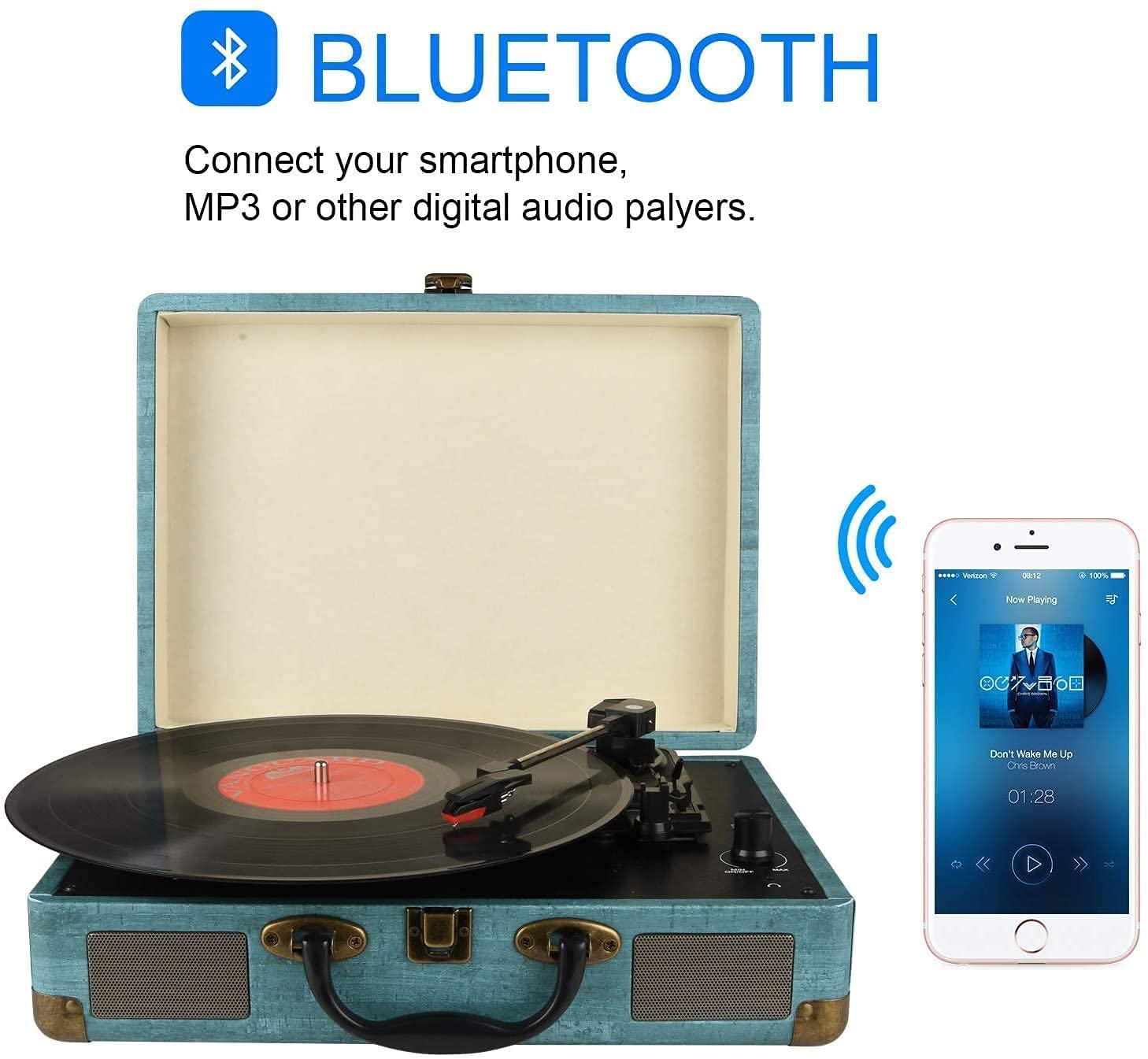 Kedok Tocadiscos Bluetooth de 3 velocidades con y Altavoces estéreos incorporados,admite Salida Salida RCA/Aux in/Auriculares