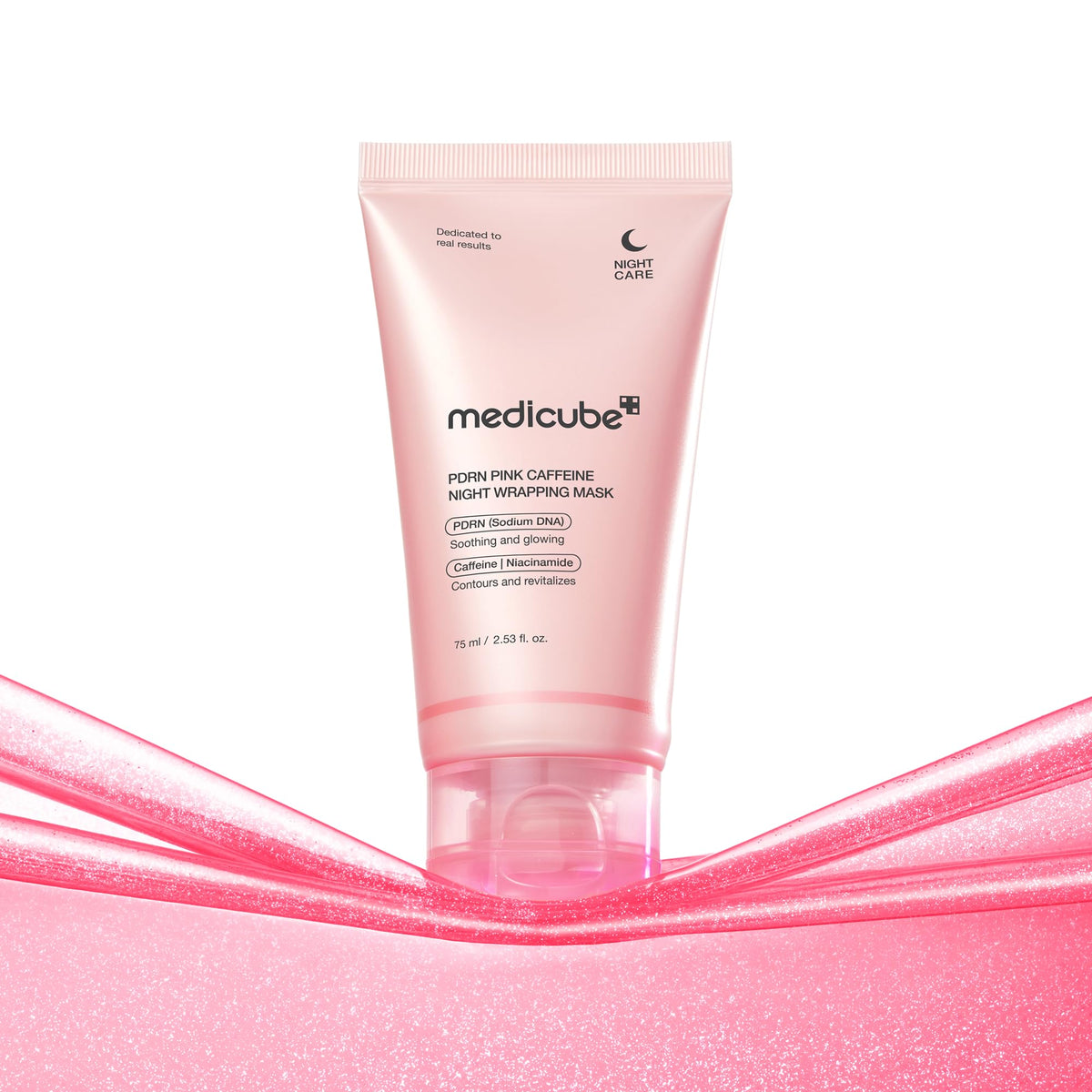 MEDICUBE PDRN Pink Caffeine Overnight Wrapping Mask, Mascarilla Facial Nocturna Peel-Off con PDRN de Salmón, Cafeína, Colágeno, Ácido Hialurónico y Péptidos, Hidratación y Glow, 75 ml