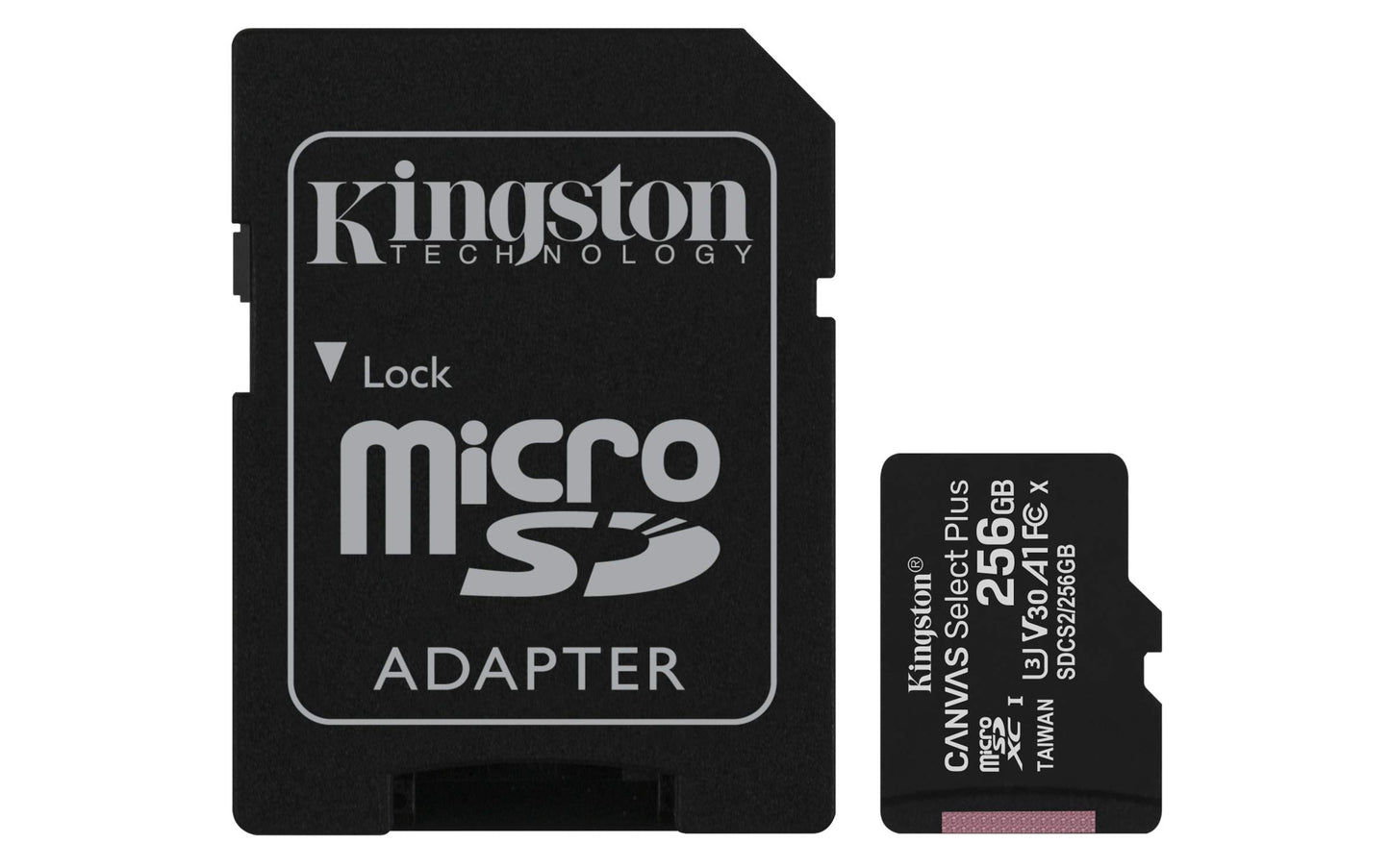 Kingston MicroSDXC Select Plus 256GB (Con Adaptador a SD) Clase 10, UHS-I, U3, V30 Lectura: 100MB/s y Escritura: 85MB/s (SDCS2/256GB)