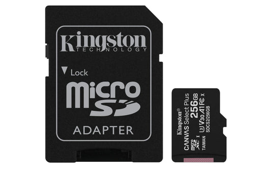 Kingston MicroSDXC Select Plus 256GB (Con Adaptador a SD) Clase 10, UHS-I, U3, V30 Lectura: 100MB/s y Escritura: 85MB/s (SDCS2/256GB)