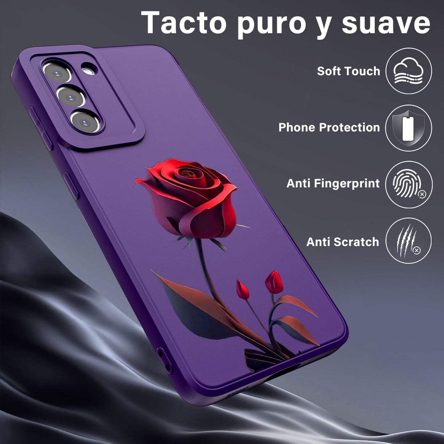 Threehao Funda para Samsung Galaxy S21 Plus Case Uso Rudo, Ultra Delgado Flexible Silicona Púrpura Carcasa con Aesthetic Dibujos Flores, Antigolpes Anti-arañazos Protectora