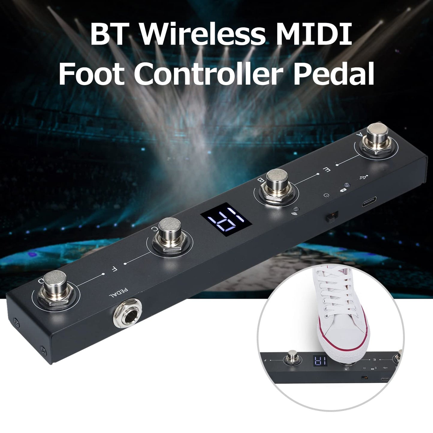 BHCASE midi controller, Controlador MIDI inalámbrico recargable 4 botones Controlador de pie MIDI portátil Control de la aplicación del pedal,midi controller