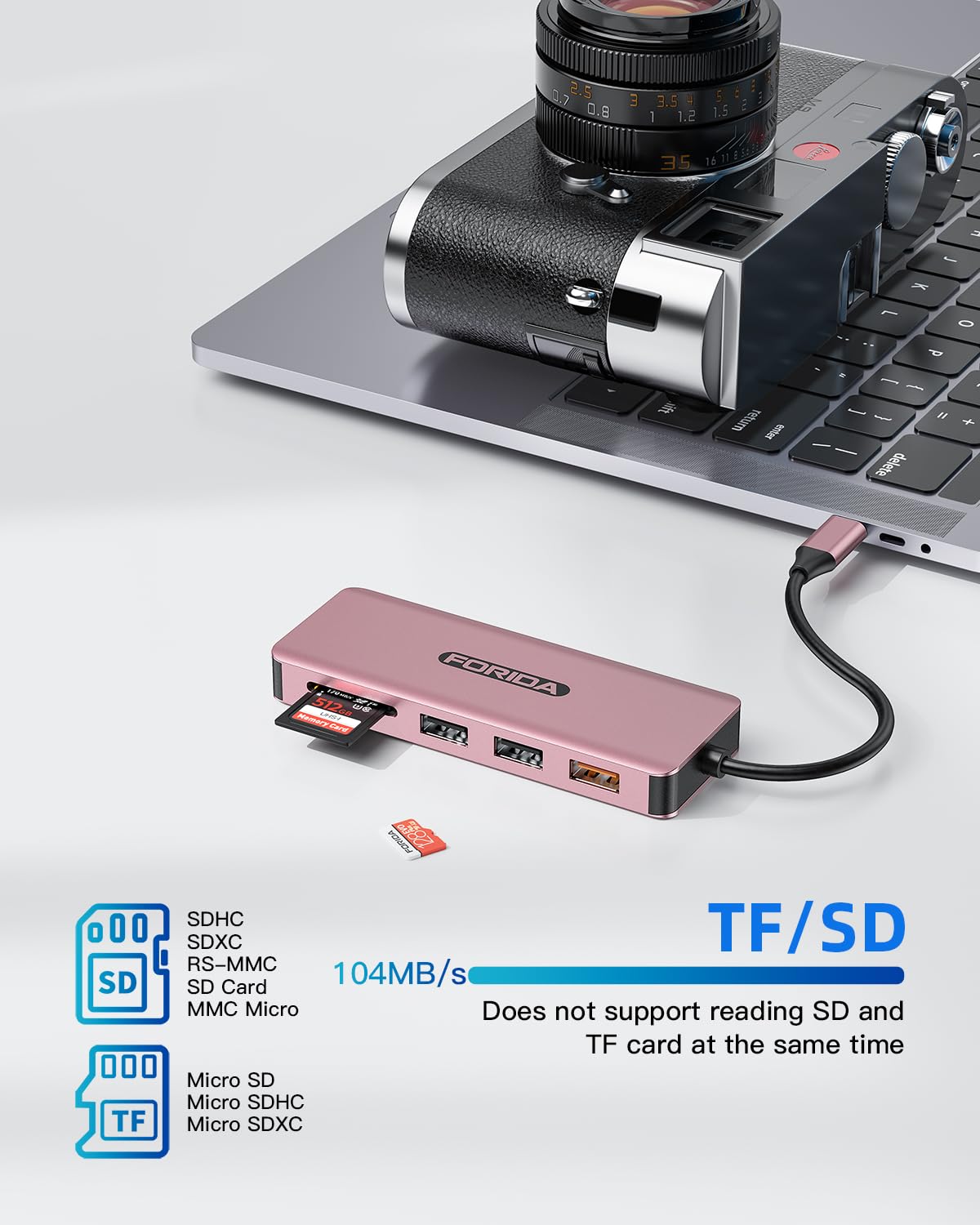 FORIDA Hub USB C, adaptador multipuerto USB C 7 en 1 para MacBook Pro/Air, USB C a HDMI Dongle con 4K HDMI, 1 USB 3.2 hasta 10Gbps, 2 USB 2.0, 100W PD, SD/TF para portátil y iPhone 15/15Pro