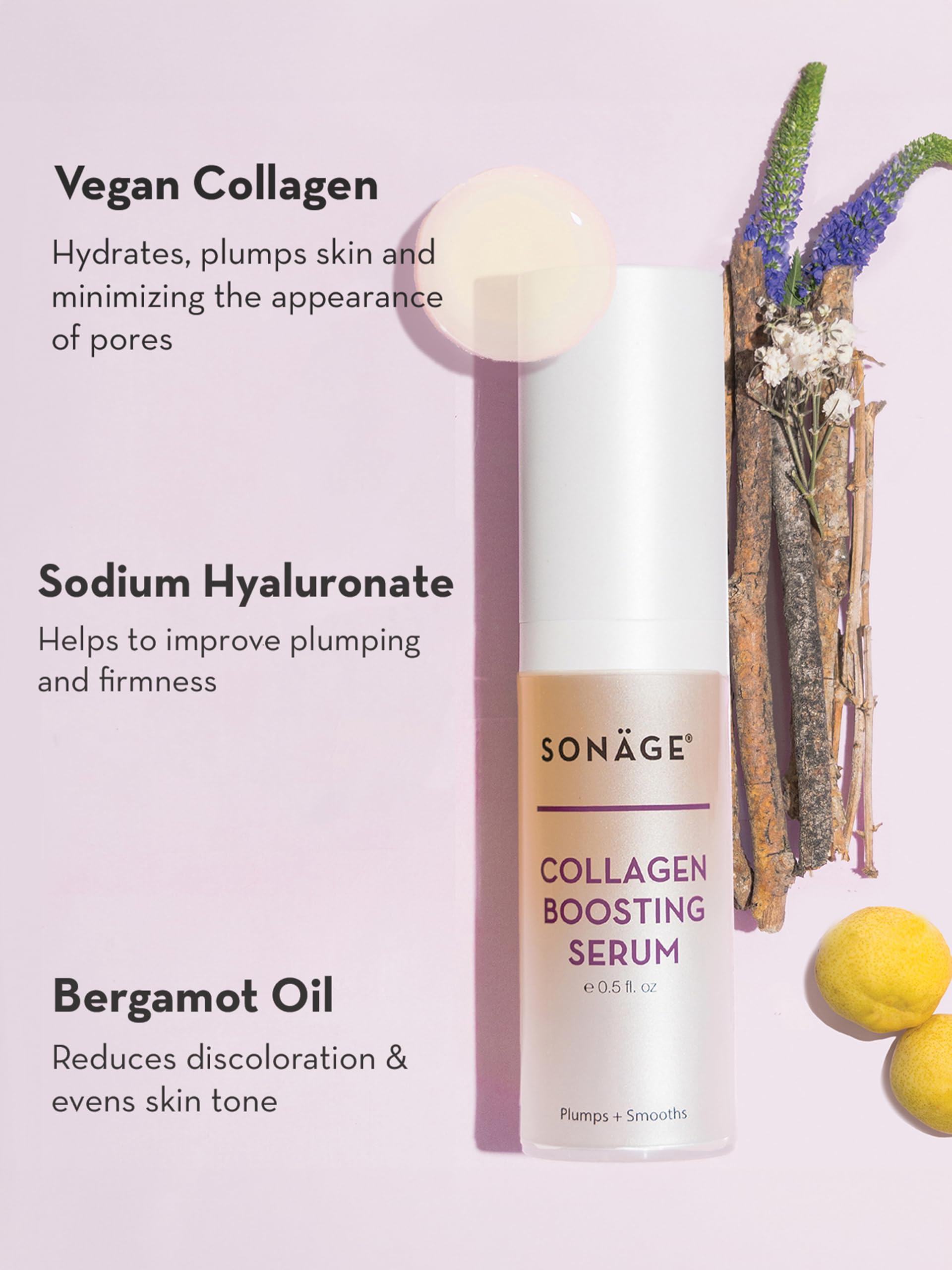 Sonage Collagen Serum - Instant Plumping Serum To Reduce Appearance of Fine Lines and Wrinkles - All-Natural Anti-Aging Serum - Collagen Serum for Hydration - Face and Neck Treatment