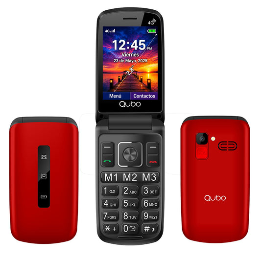 Qubo p210 Teléfono para Adultos Mayores 4G Desbloqueado | Pantalla 2.8” Grande | Teclas Grandes con Luz | Botón SOS | M1 M2 M3 | Plegable | Compatible con Chip 2G 3G 4G 5G