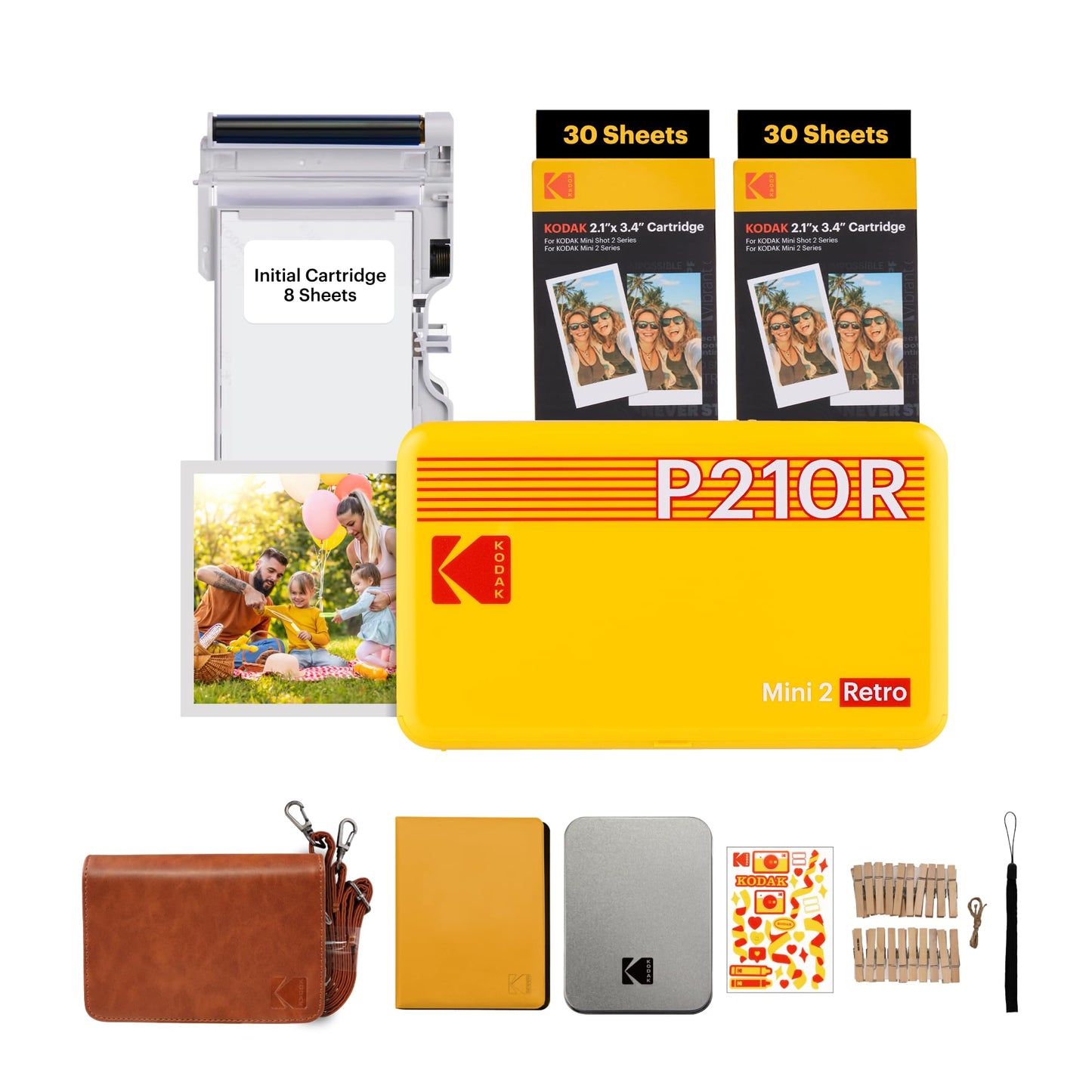 Kodak Mini 2 Retro Paquete de regalo de accesorios para impresora fotográfica portátil 2.1x3.4 ”, conexión inalámbrica, compatible con iOS, Android y Bluetooth, 4PASS y proceso de laminación, calidad premium - amarillo