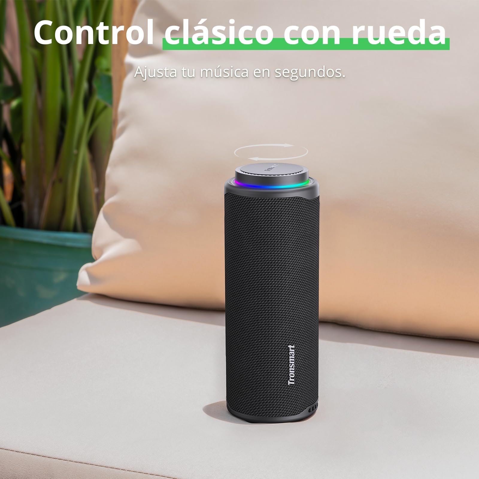 Tronsmart T8 Bocina Bluetooth Portátil para Exteriores, Sonido más Potente y nítido de 40W, Sonido de 360°, Audio de 2.1 Canales, IPX7, Personalizados Audio y Luces, cordón portátil (Azul)
