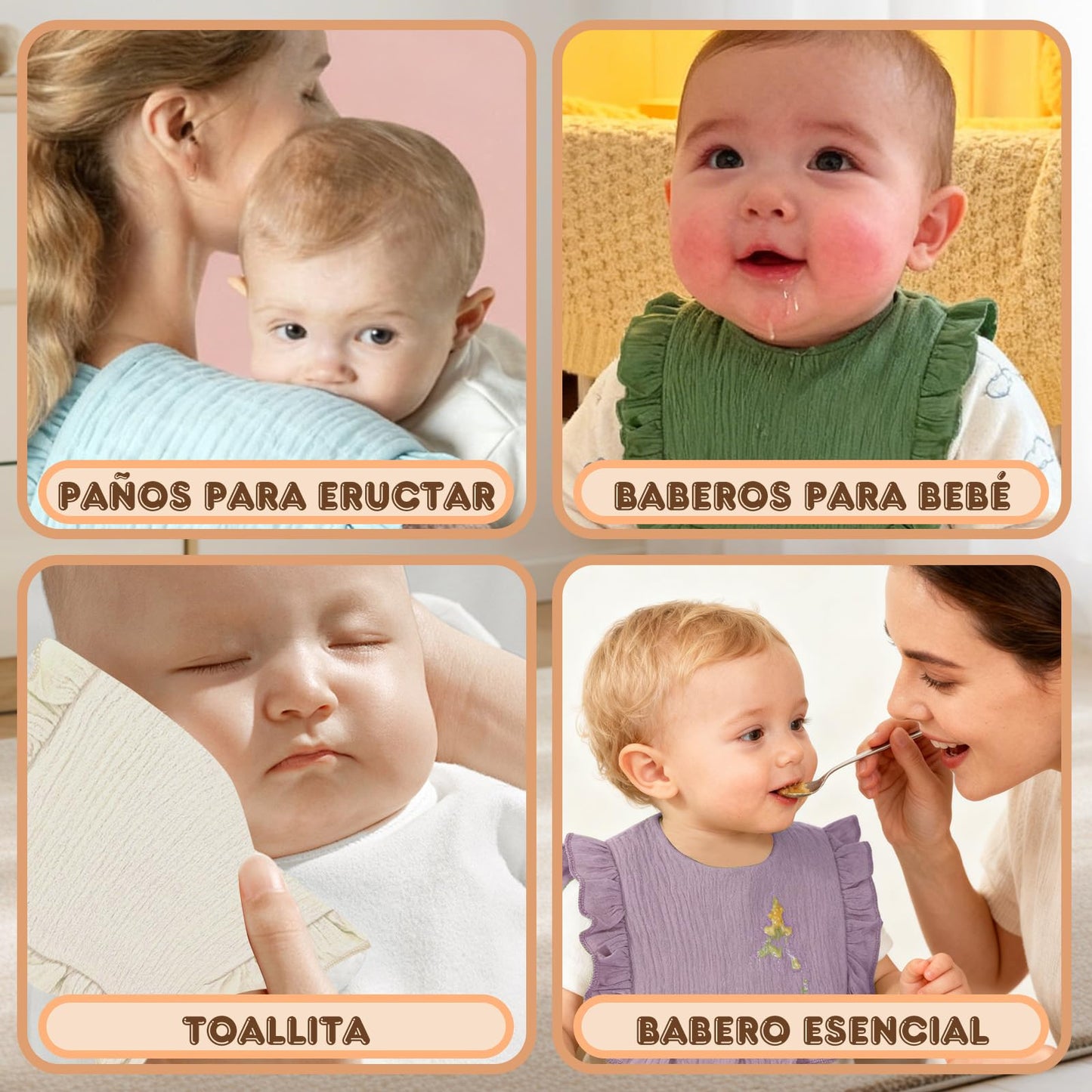 Sendowtek 8 Pcs Baberos Para Bebé, Baberos De Muselina Para Bebé, Algodón Puro Baberos a Prueba De Desorden, Suaves y Absorbentes, Unisex, Adecuados Para Recién Nacidos y Bebés