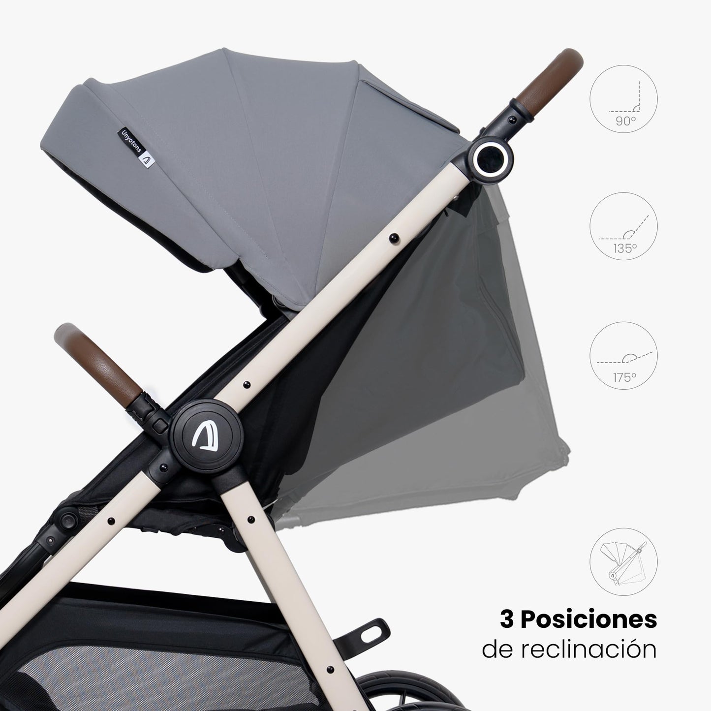 Carriola Plegable Para Bebé Unyotons, Estructura Ligera De Aluminio, Llantas Antideslizantes De Goma, Sistema Plegable Semi Automatico. Diseño Moderno, Resistente. (Gris)