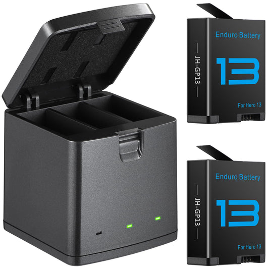 Baterías 2100mAh PHTEGI Gopro Hero 13 Black con Cargador Rápido USB 3 Canales