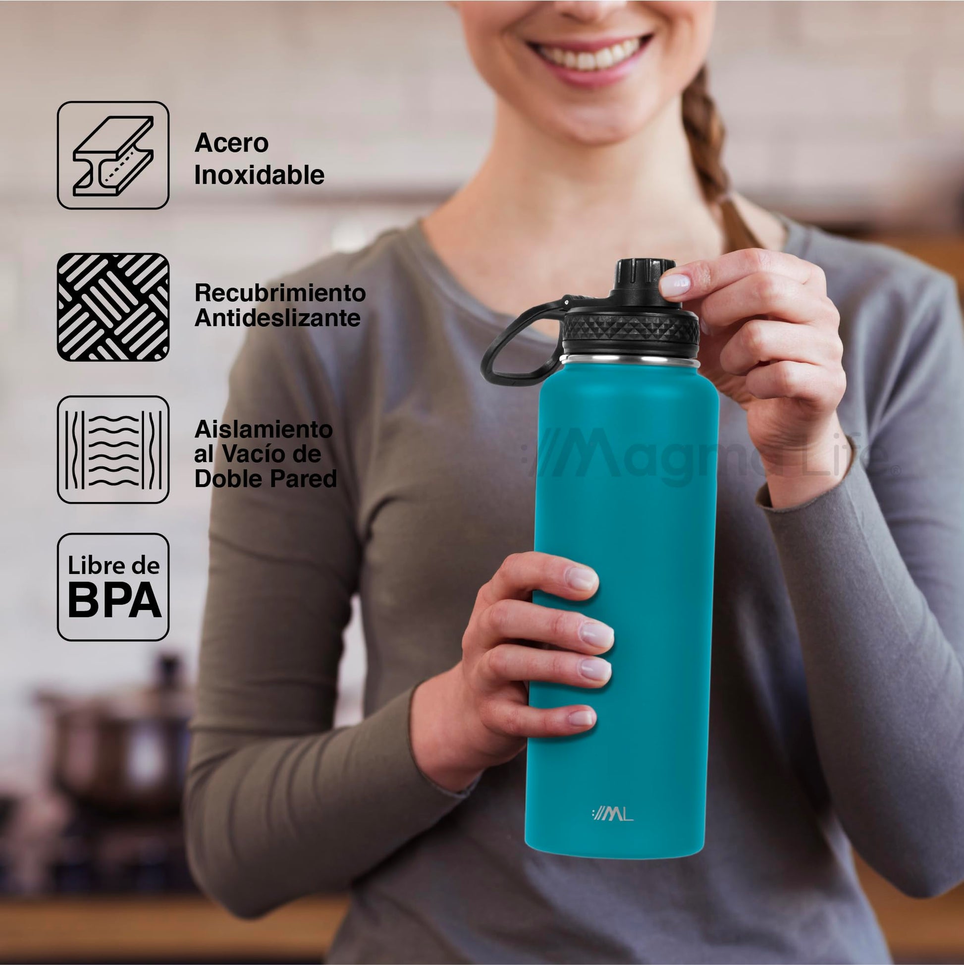 Magma Life Termo para Café y Agua de Acero Inoxidable 40 Oz (1200 ml): Contiene 3 Tapas para Diferentes tipos de Bebidas, Ideal para Mantener la Temperatura Deseada (Capri Blue)