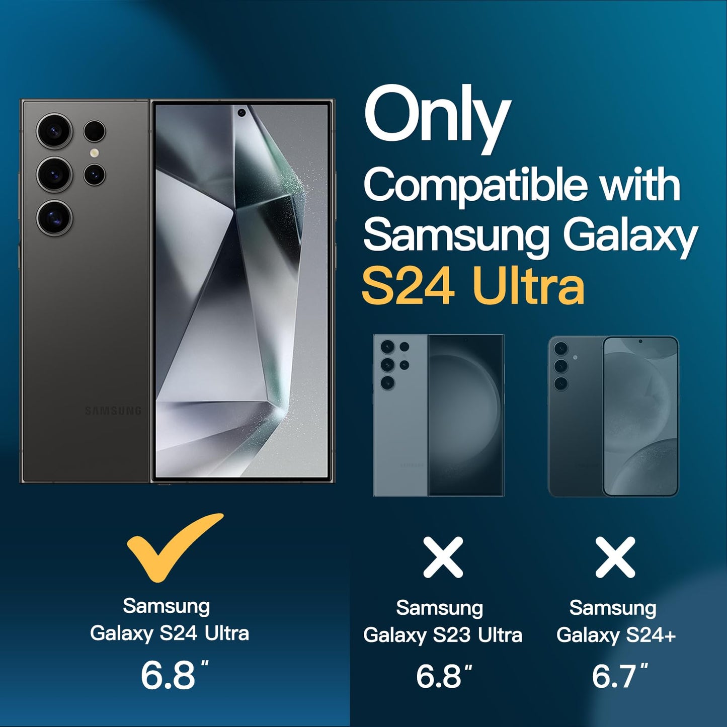 JETech 5 en 1 Funda Mate para Samsung Galaxy S24 Ultra 5G con 2 Protector Pantalla y 2 Protector Lente Cámara, Carcasa Trasera Protectora Translúcida, Cristal Vidrio Templado (Negro)