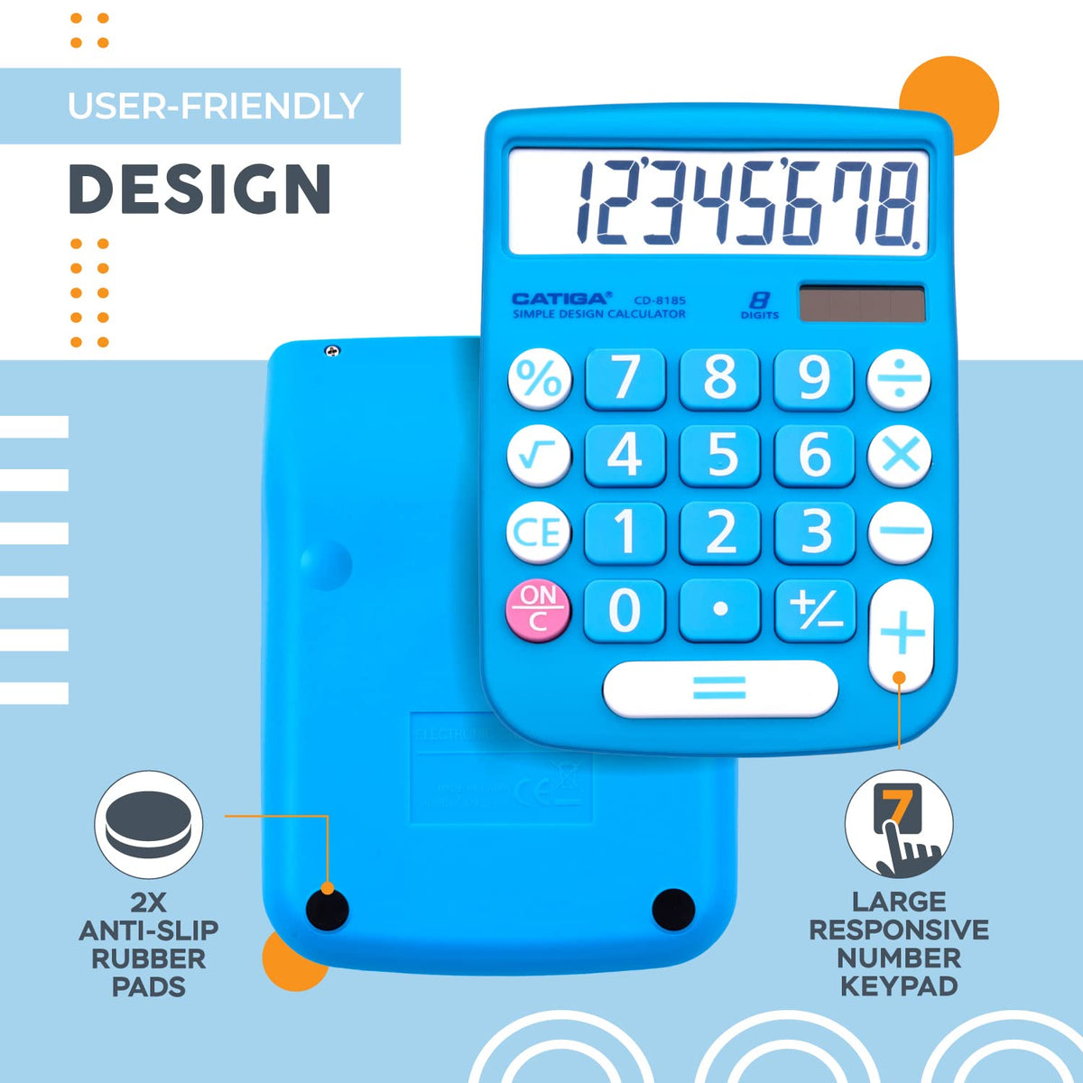 Calculadora CATIGA Solar Digital LCD Botones Grandes 8 Dígitos para Hogar, Oficina y Escuela