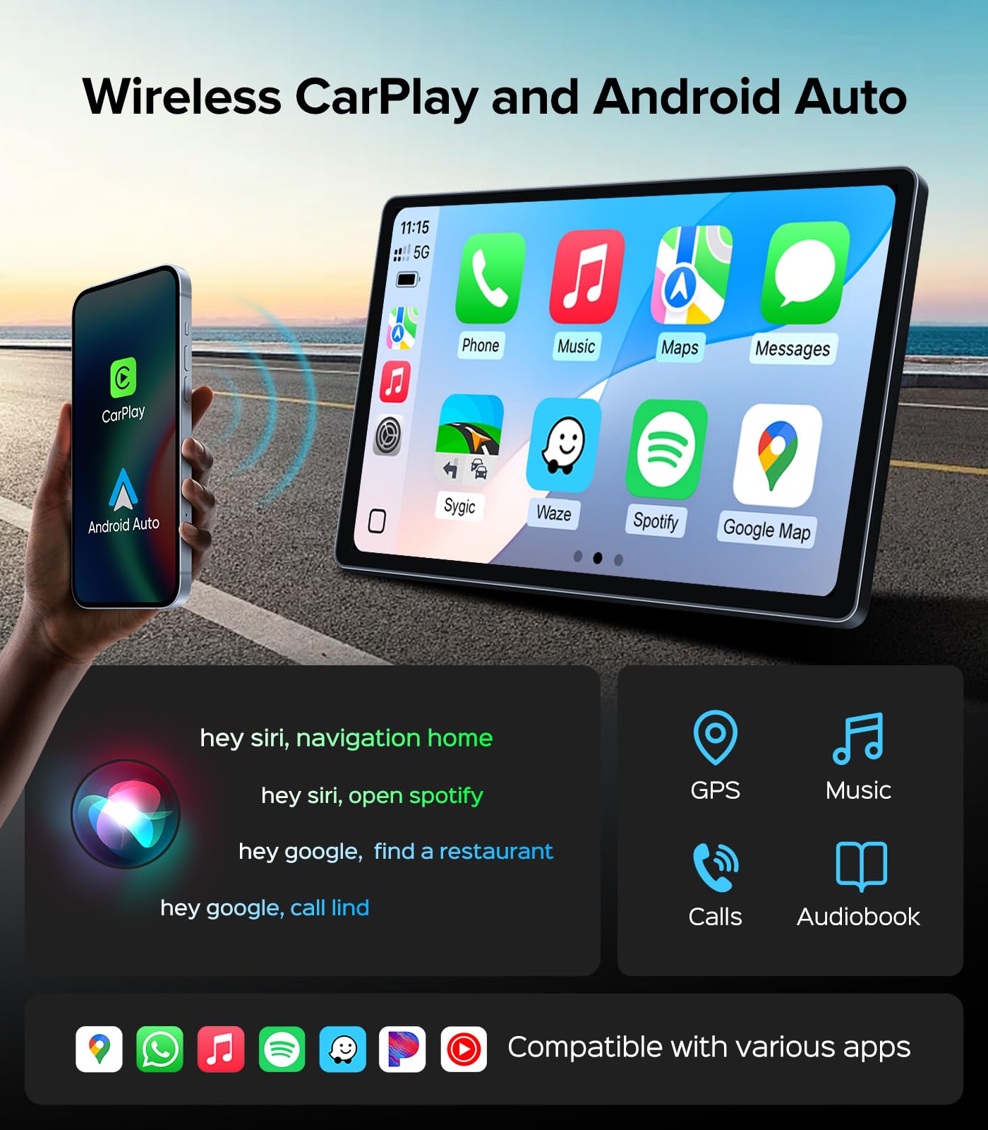 Radio de coche de 11.5 pulgadas para Chevy Silverado Radio GMC Sierra Stereo 2014-2018 con CarPlay inalámbrico y Android Auto/Android 13/5G WiFi/visualización táctil/FM/AM/4GB RAM + 64GB ROM (pulgadas