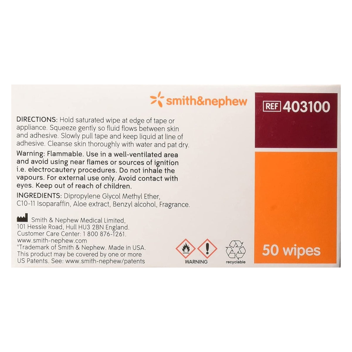 Smith and Nephew Remove Adhesive Remover Wipes 403100, 50-count