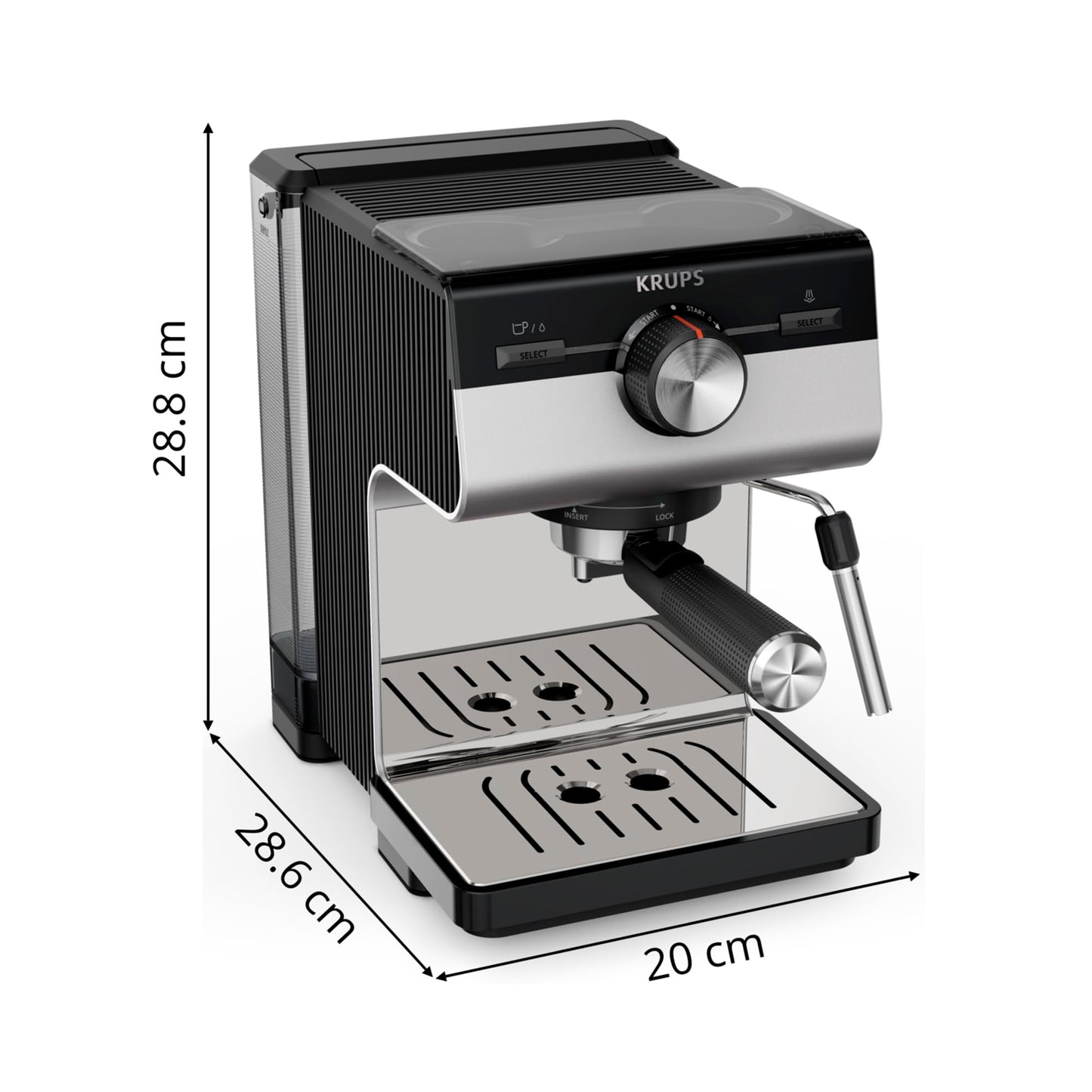Krups Cafetera Espresso Manual Authentic+ | 15 Bares de Presión | Sistema Thermoblock | Espumador de Leche | Filtros de Acero Inoxidable | Tanque de 1.5L | XP384EU0