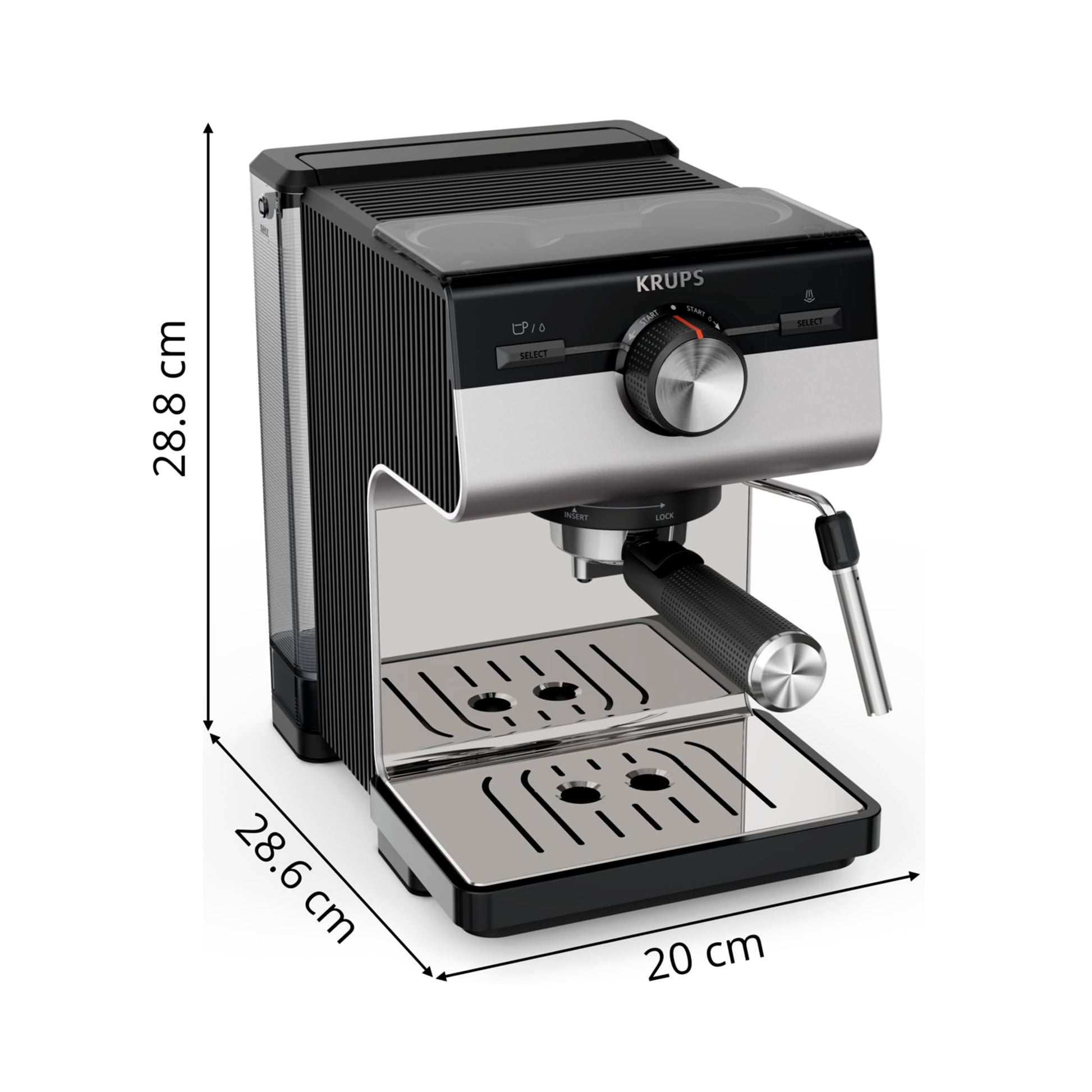 Krups Cafetera Espresso Manual Authentic+ | 15 Bares de Presión | Sistema Thermoblock | Espumador de Leche | Filtros de Acero Inoxidable | Tanque de 1.5L | XP384EU0