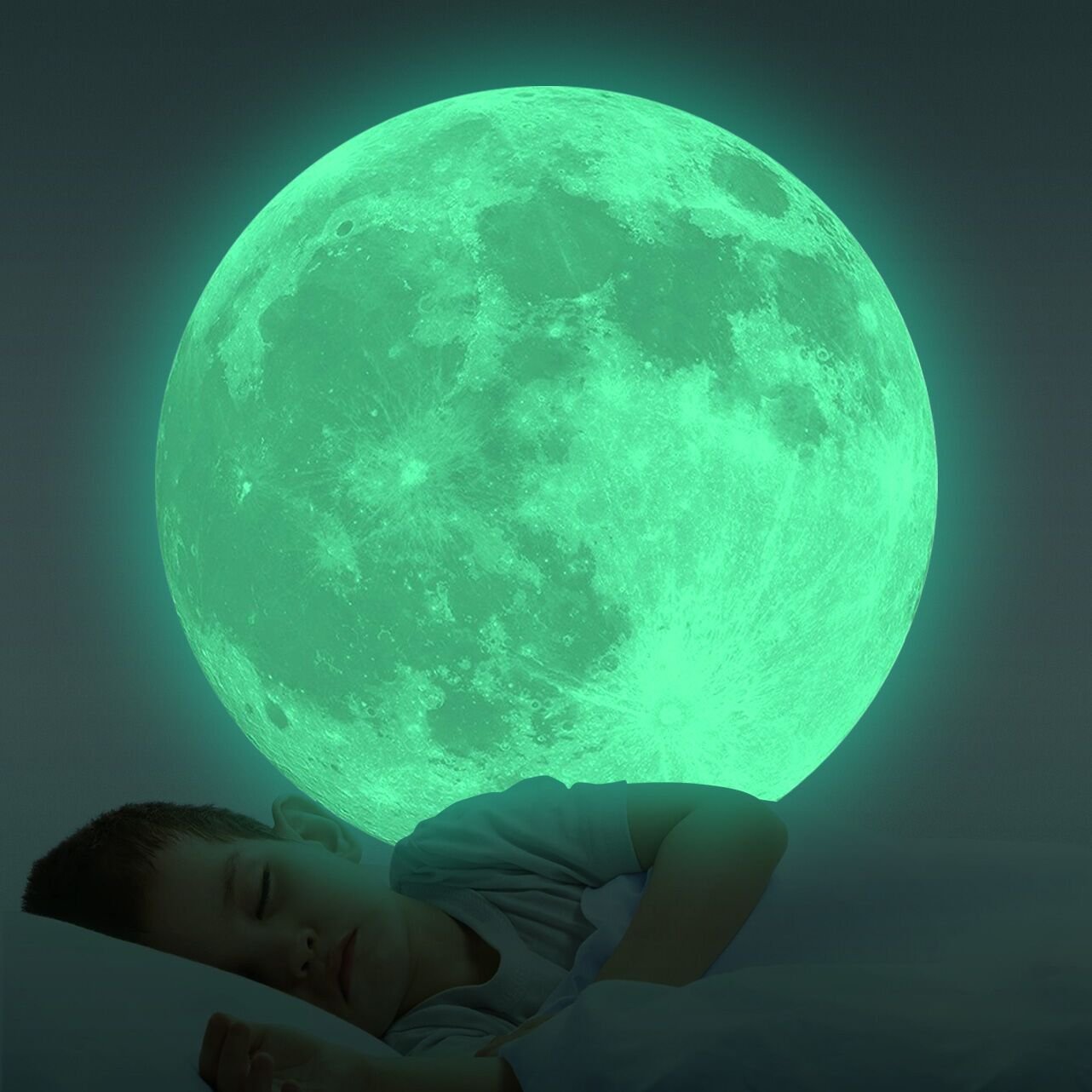 Homics Pegatinas de pared de luna que brillan en la oscuridad, 30 cm, adhesivo luminoso por la noche, perfecto para techo o pared para dormitorio de los niños (verde)