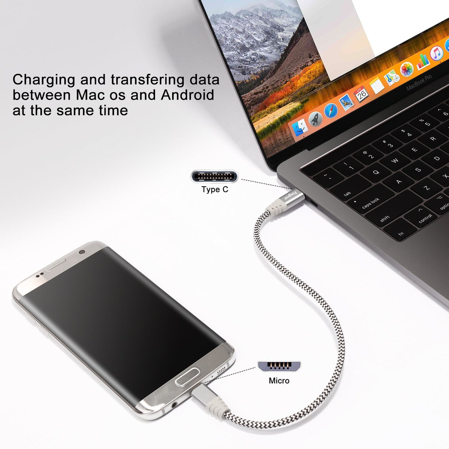 Cable USB C a Micro USB Fasgear Gris de Nailon Trenzado 1 m Compatible con Galaxy S7/S6 y HTC One
