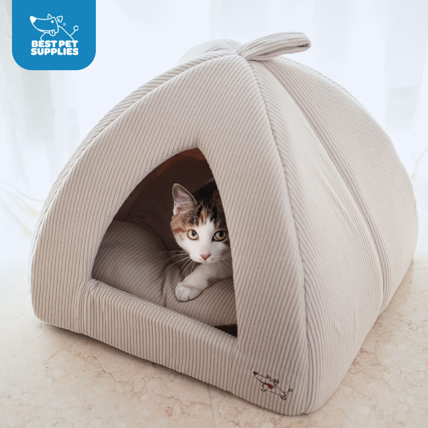 Best Pet Supplies - Cama para tienda de campaña, beige (Corduroy Beige), Medium (16" x 16")