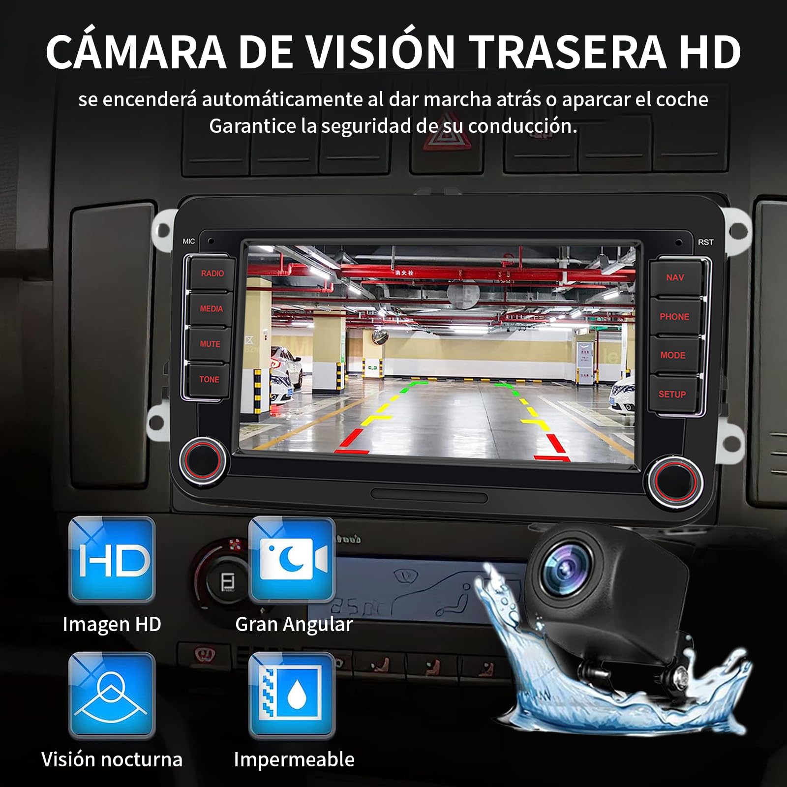 FINYQBET Estéreo para Auto W6060 de 7 Pulgadas, Radio Android con CarPlay y GPS Integrado, Compatible con Control de Volante y Cámara de Reversa, Pantalla Táctil HD para Vehículos de 12V