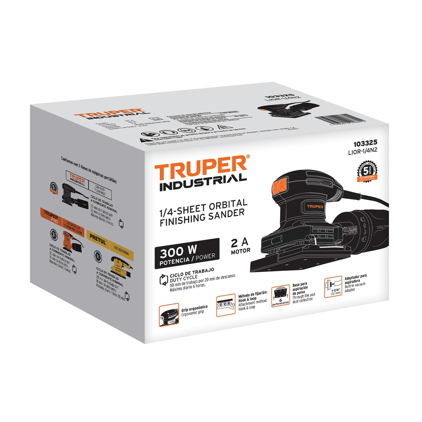 Lijadora Orbital Truper Naranja 300 W Diseño Compacto Grip Antiderrapante