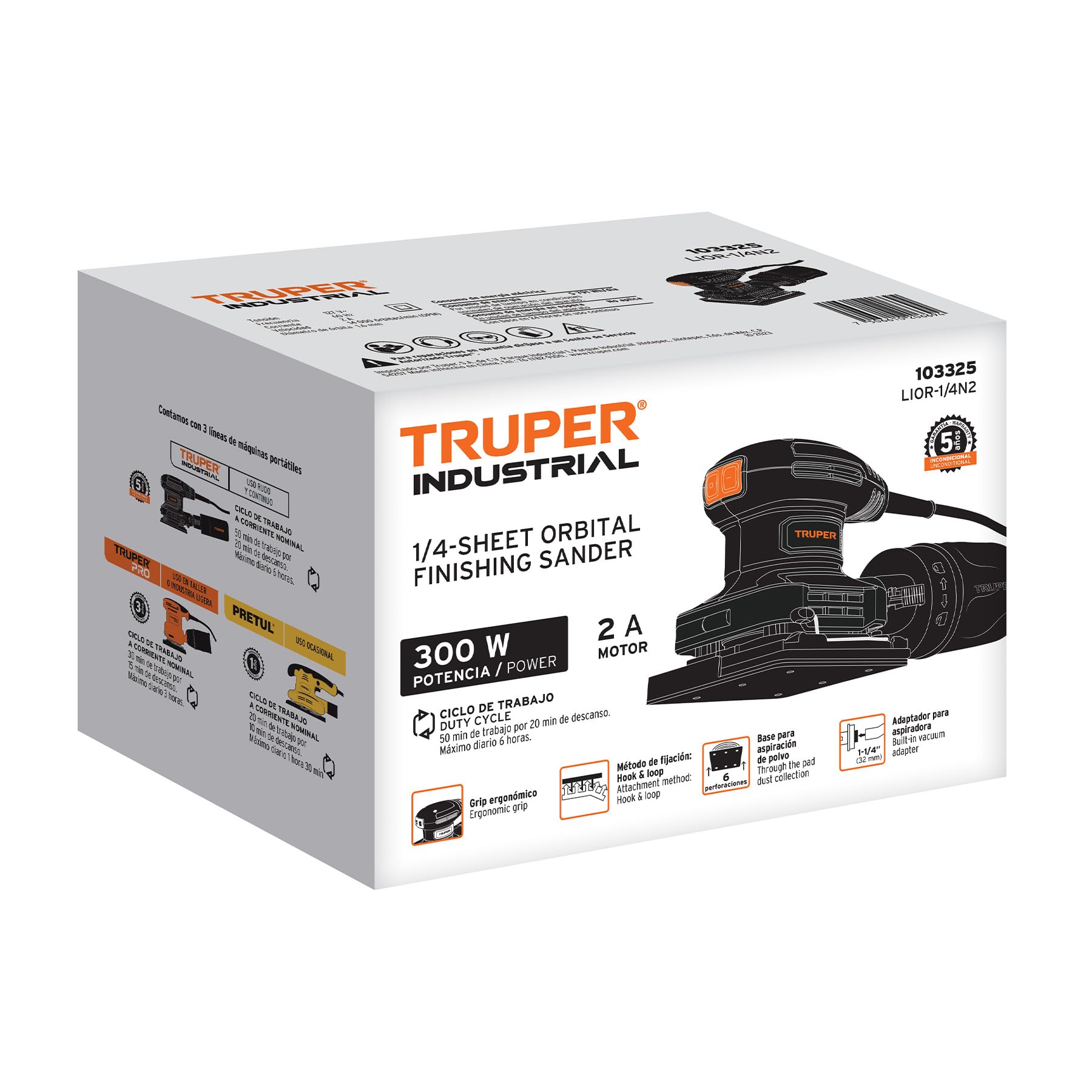 Lijadora Orbital Truper Naranja 300 W Diseño Compacto Grip Antiderrapante