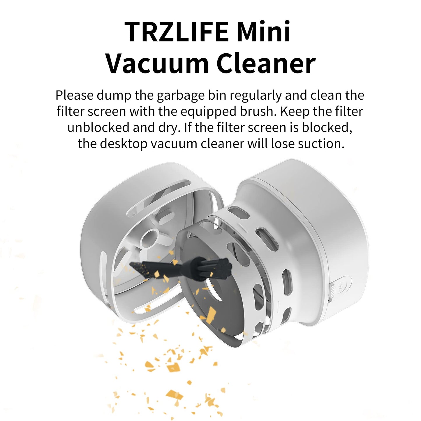 Aspiradora de Escritorio TRZLIFE Blanco Mini Succión Duradera Recargable
