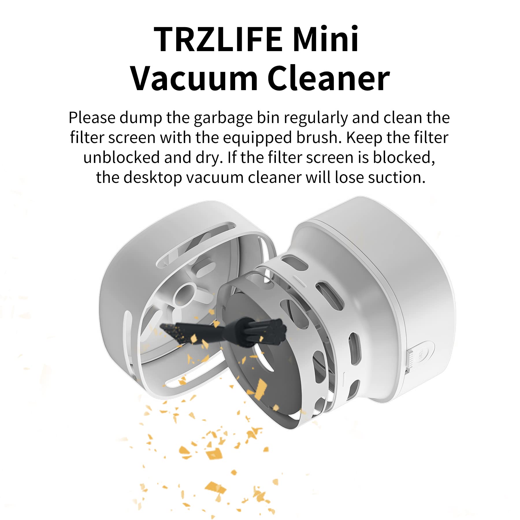 Aspiradora de Escritorio TRZLIFE Blanco Mini Succión Duradera Recargable