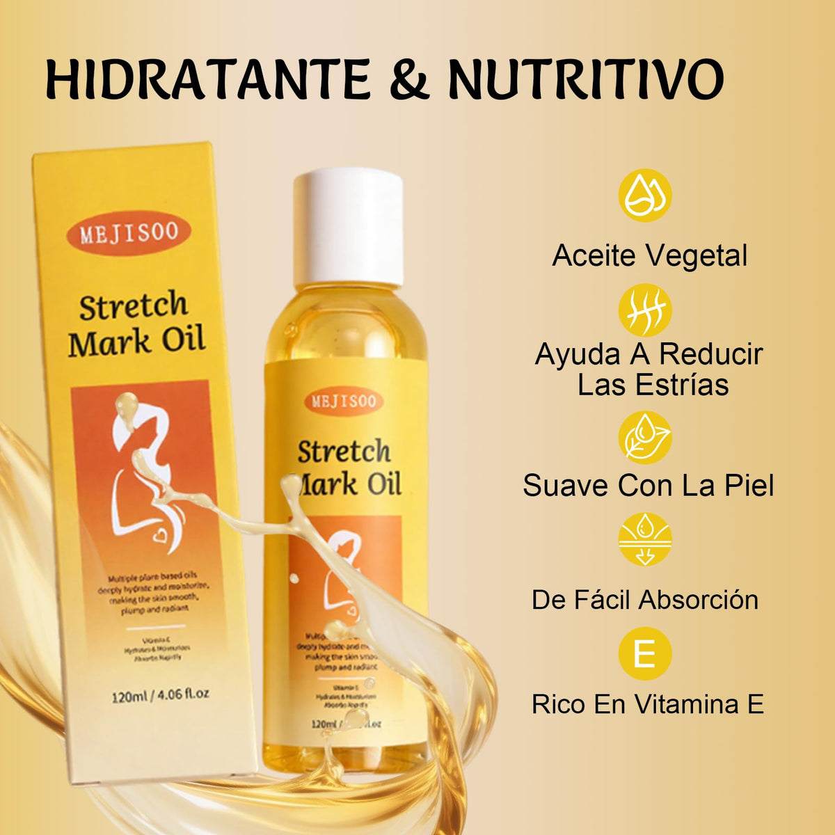 Aceite Corporal de Oliva Orgánico Para el Cuidado de Las Estrías,Hidrata y Nutre,Ligero y No Graso-120ml/4.06fi.oz