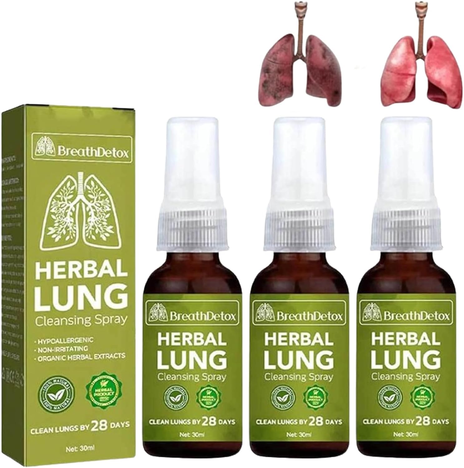 Poderoso Spray Herbal para limpieza pulmonar de 30ml - Apoyo Pulmonar Potente - (3 unidades)