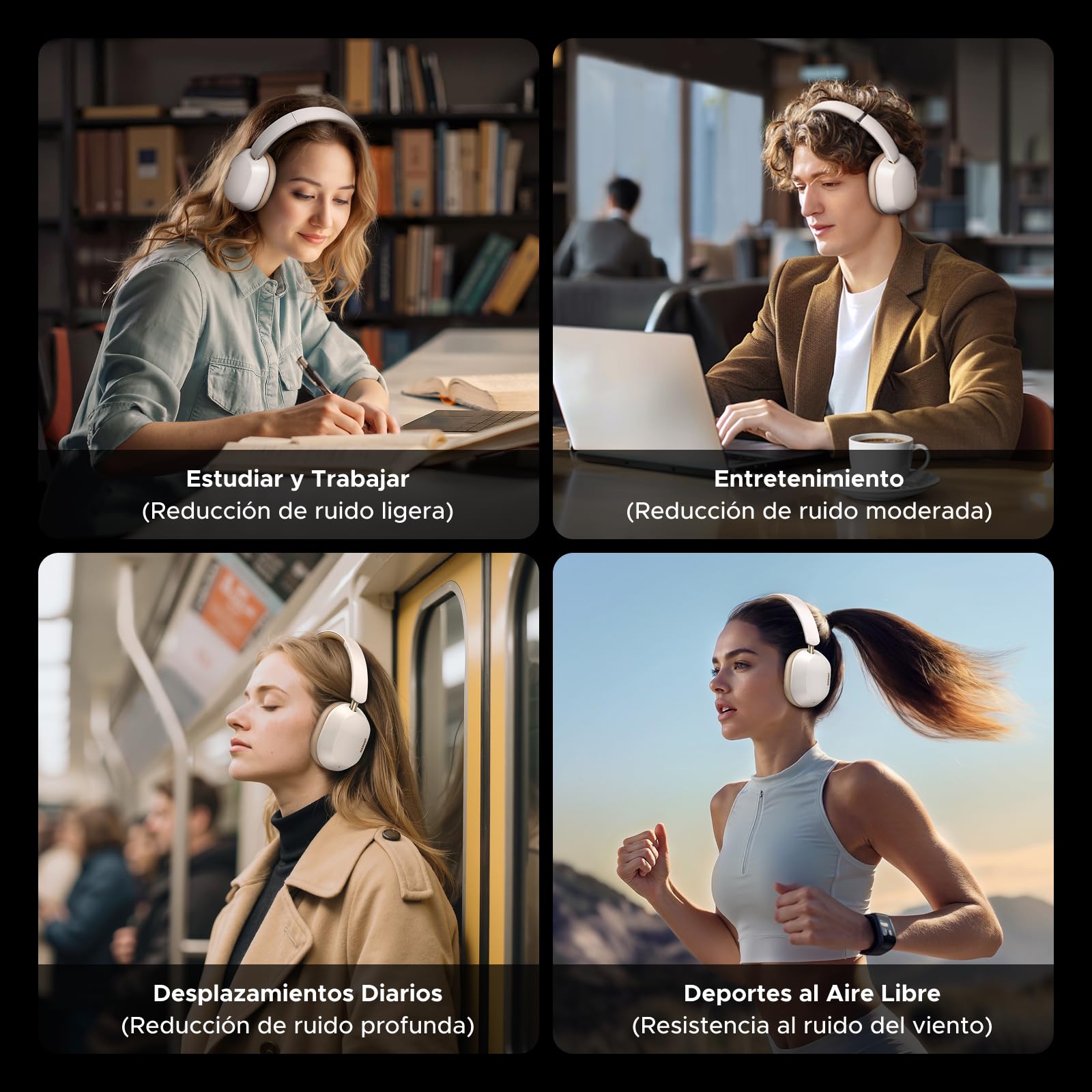 Audífonos Inalámbricos UGREEN Negro ANC 75H Batería Larga Cancelación Activa de Ruido Bluetooth para Gaming