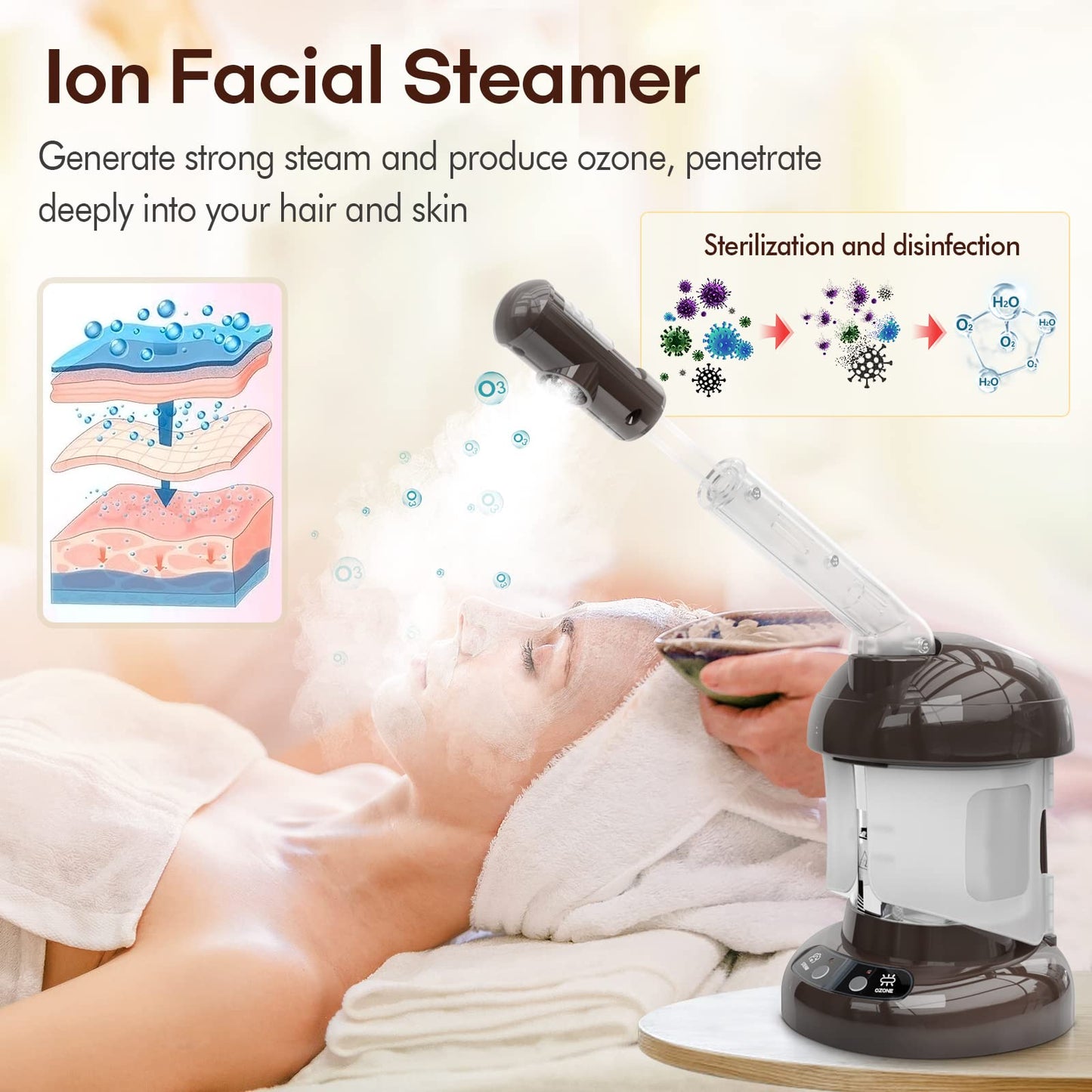 Kingsteam Evaporador de ozono máquina de vapor 2 en 1,Diseñado para el cuidado personal en casa y en el salón，café