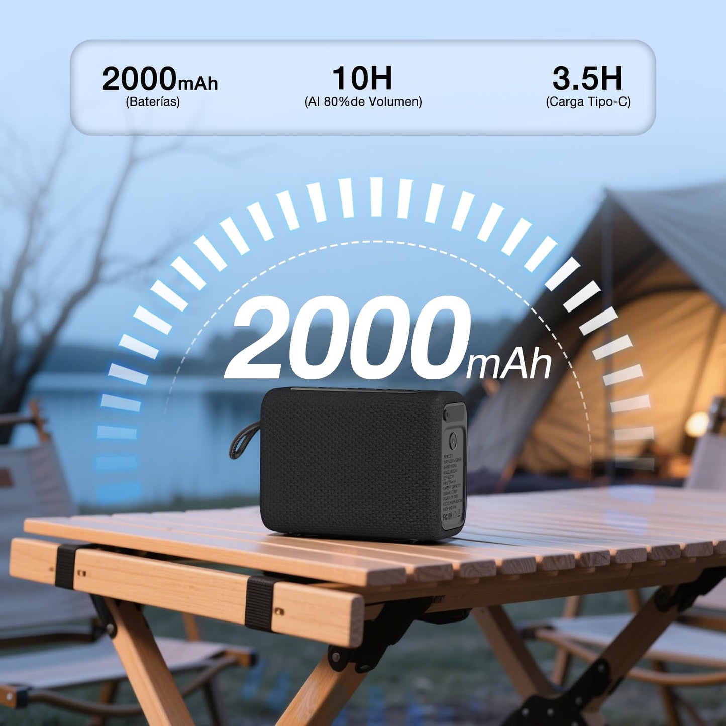 Bocina Bluetooth 7W 1 Hora Negro Sonido Estéreo TWS Ultraligera para Exteriores y Viajes