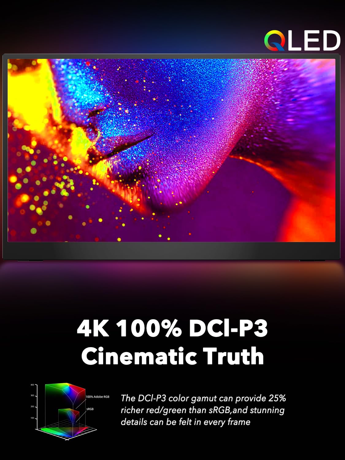 UPERFECT Truely 4K Computer Monitor, 17.3'' UHD FreeSync 100% Adobe RGB 500 Nits Brightness HDR IPS 2 Speakers Eye Care Game Display Type-C HDMI for Laptop PC Phone, VESA & Smart Cover