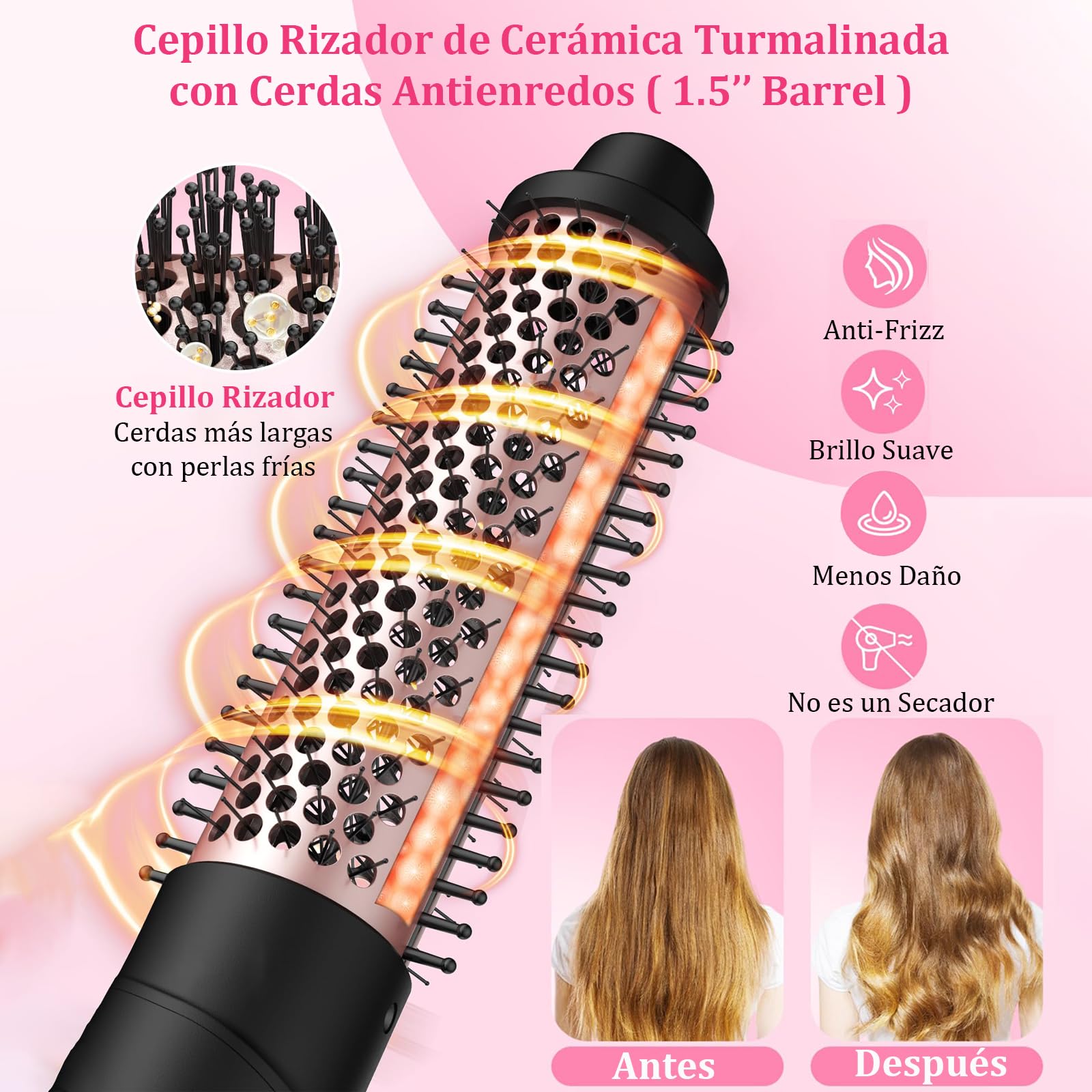 Rizador de Cabello 4 en 1 con Cepillo y Accesorios - Varillas de Cerámica Ajustables para Peinado Rápido y Fácil de Cabello Largo y Corto - Calentamiento Instantáneo - Herramientas Profesionales de Peinado