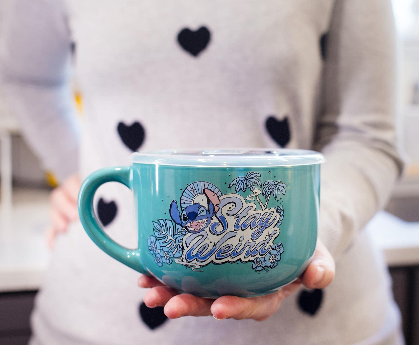 Taza de Sopa de Cerámica Silver Buffalo Lilo and Stitch Plata con Tapa Ventilada