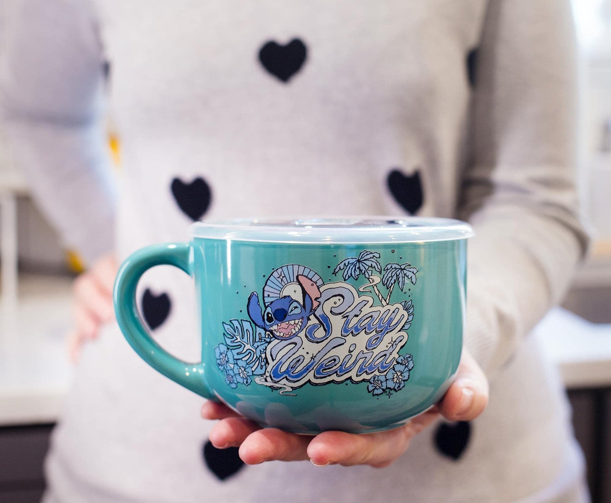 Taza de Sopa de Cerámica Silver Buffalo Lilo and Stitch Plata con Tapa Ventilada