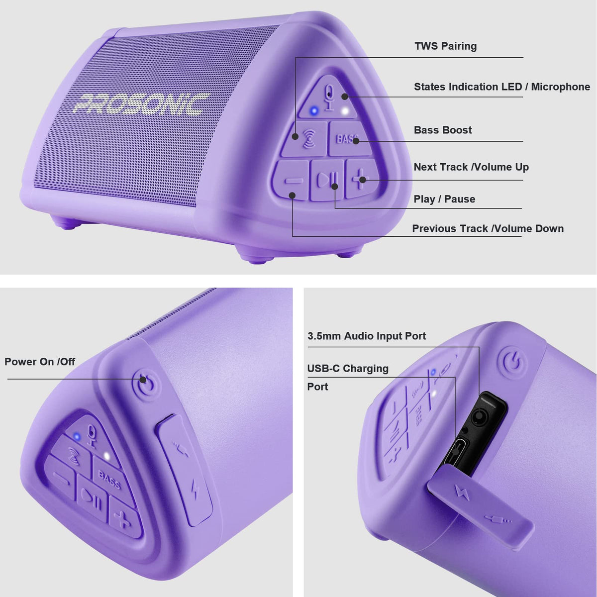 Altavoz Bluetooth Portátil Prosonic Negro con Sonido Estéreo de 10 W y Graves Intensos