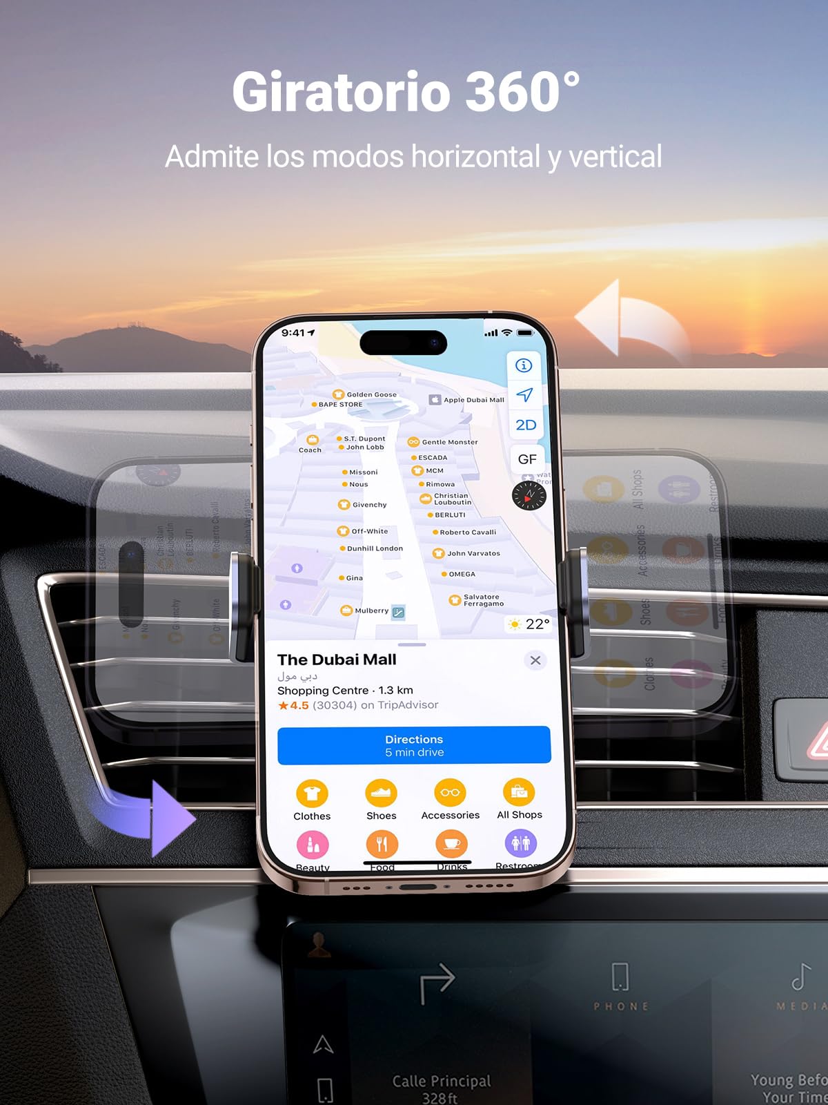 Soporte Celular UGREEN Negro con Rotación 360 Grados para Auto