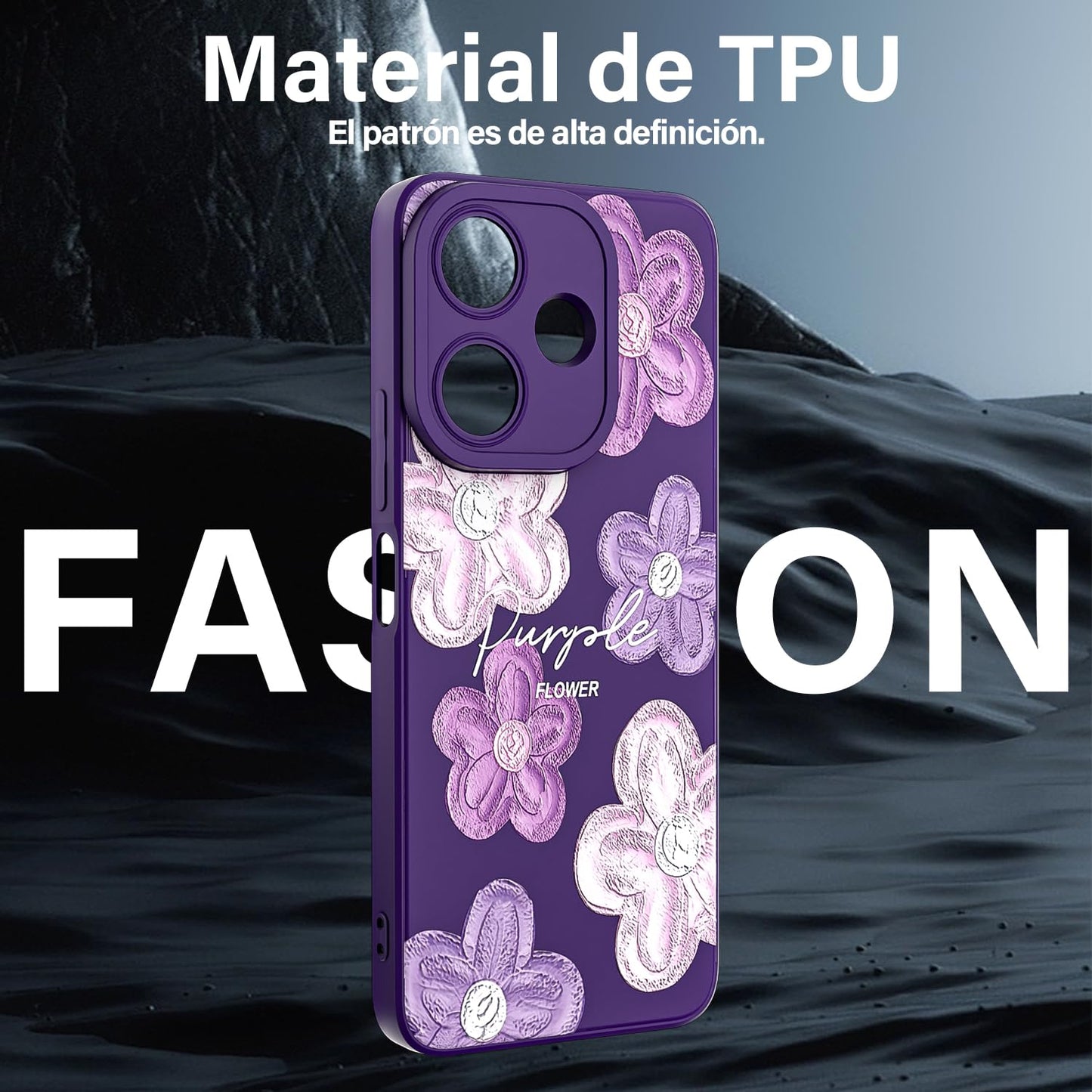 Threehao Funda para Xiaomi Redmi Note 13 4G Case Uso Rudo, Ultra Delgado Flexible Morada Suave TPU Silicona Carcasa con Moda Aesthetic Dibujos Flores, Antigolpes Anti-arañazos Protectora