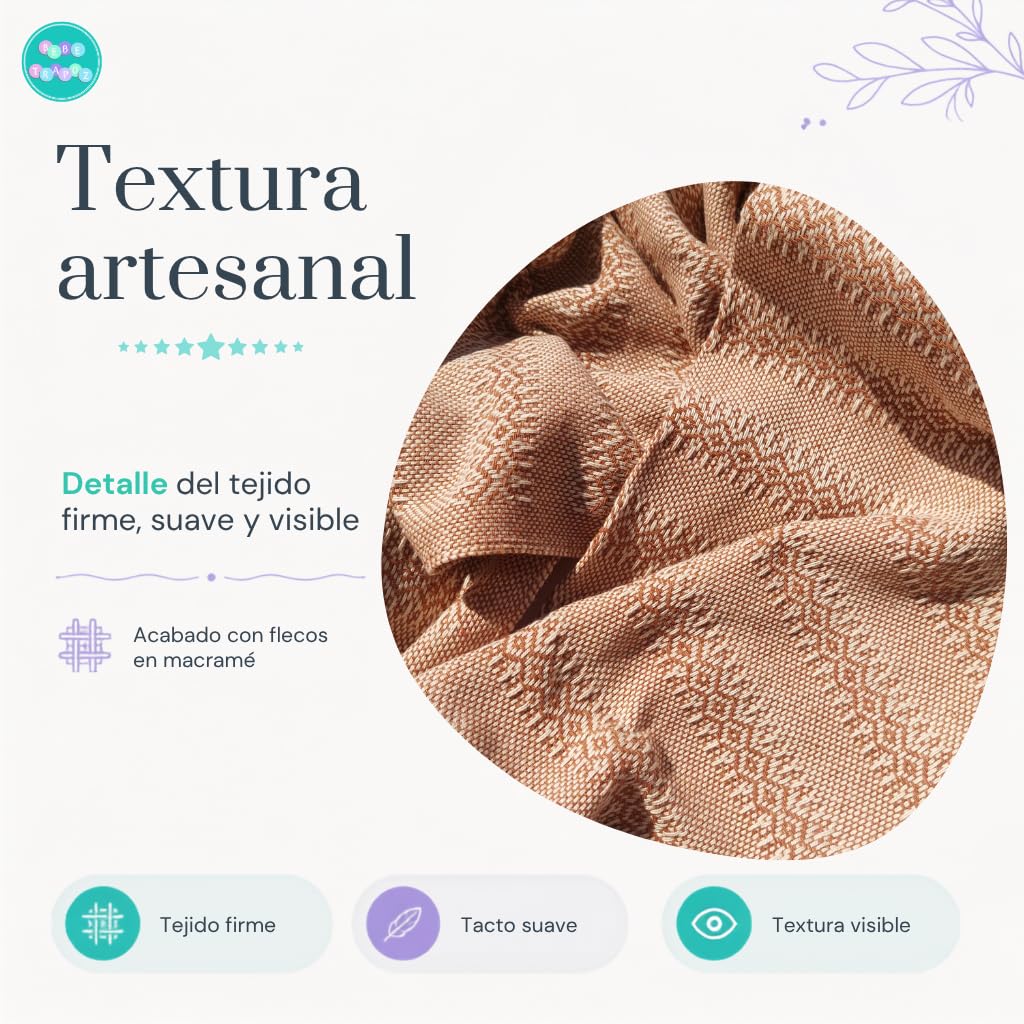 Rebozo Artesanal Mexicano 100% Algodón, Fular 3 m x 65 cm, Caramelo