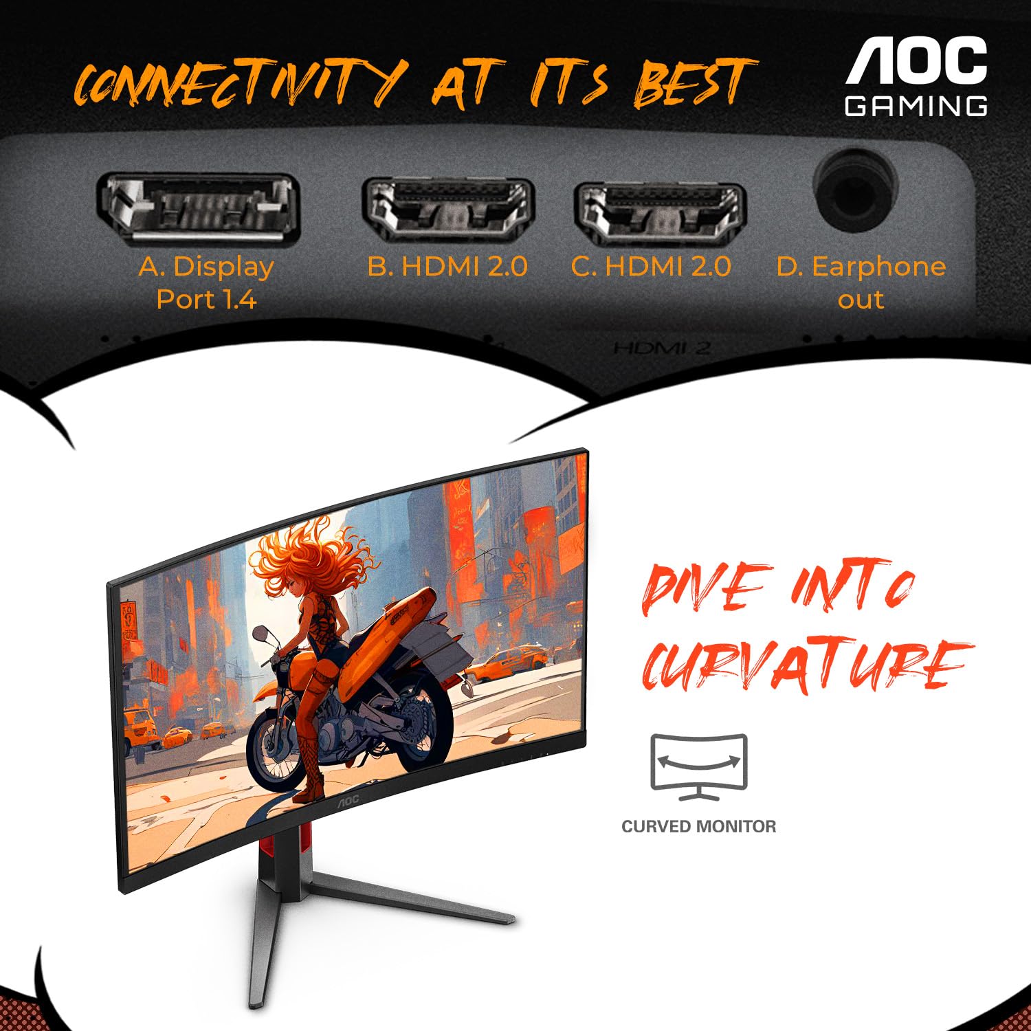 AOC C27G4ZH Monitor de Juegos Curvado sin Marco ultrarápido de 27 Pulgadas, FHD 1080p, 0.3 ms 280Hz, HDMI/DP, Altura Ajustable, 3 años de garantía de píxeles Muertos Cero, Negro, Compatible con