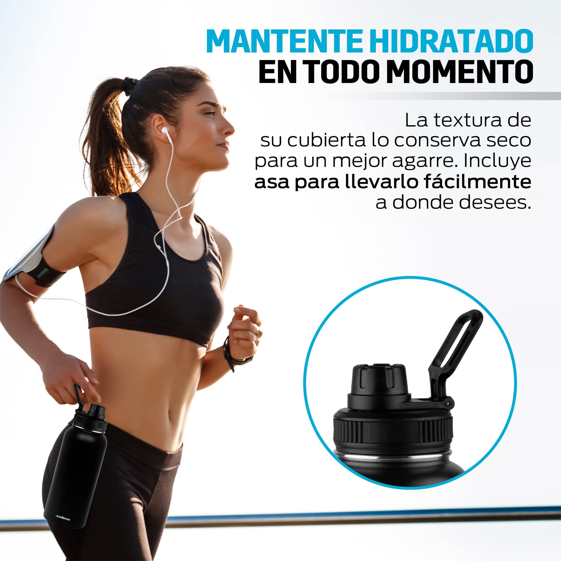 Termo Acero Inoxidable Redlemon Negro Doble Aislamiento Térmico Ecológico y Resistente