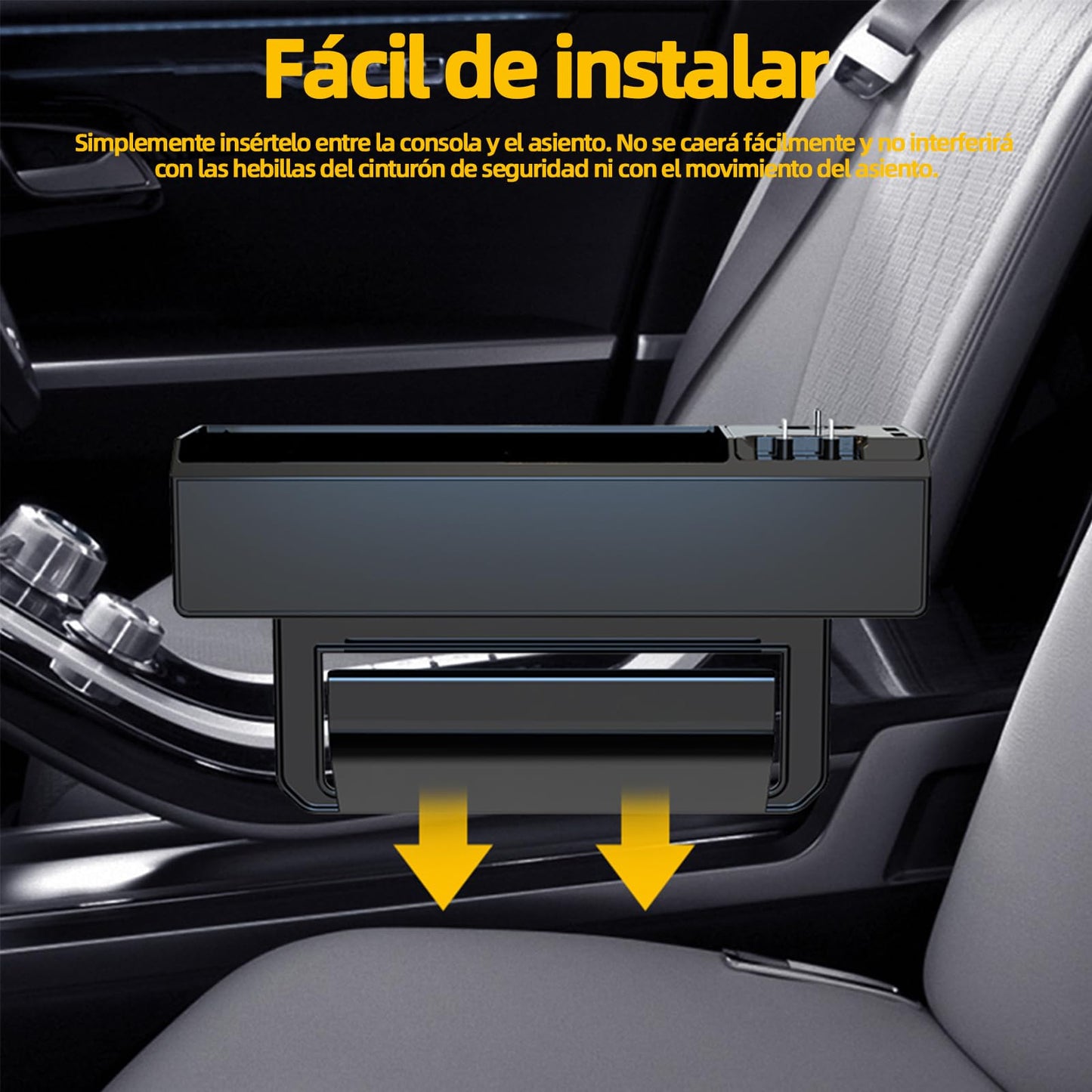Relleno de Espacio para Asiento de Coche,Asiento Organizador del Coche Con QC3.0 puerto de carga rápida, Equipado con interfaz USB y IOS、Type-C、Android cable de carga,uardar de Teléfonos Llaves etc.