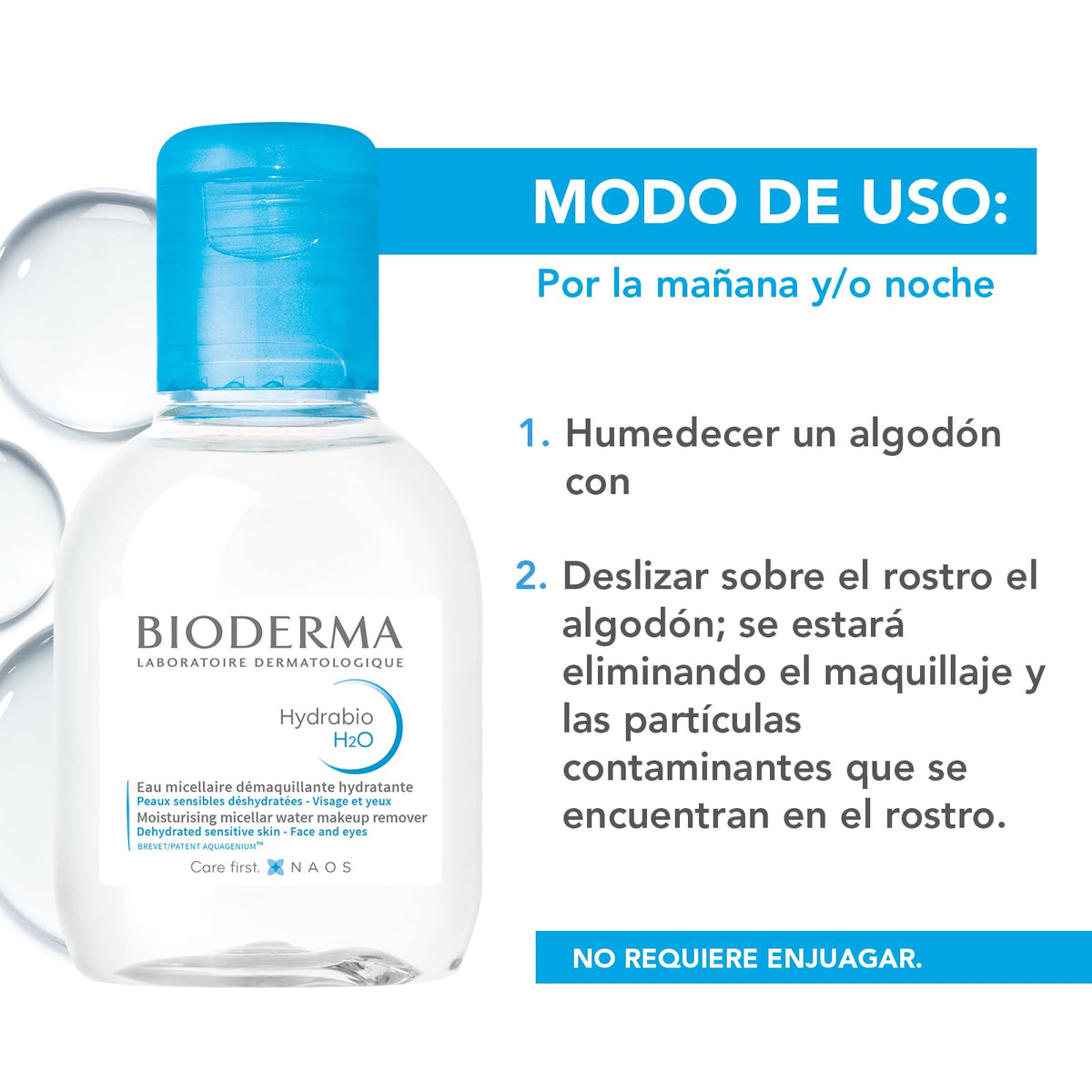 BIODERMA, Hydrabio H2O, Agua Micelar Dermatológica, Limpieza e Hidratación Profunda, Skincare Piel Deshidratada, 100ML