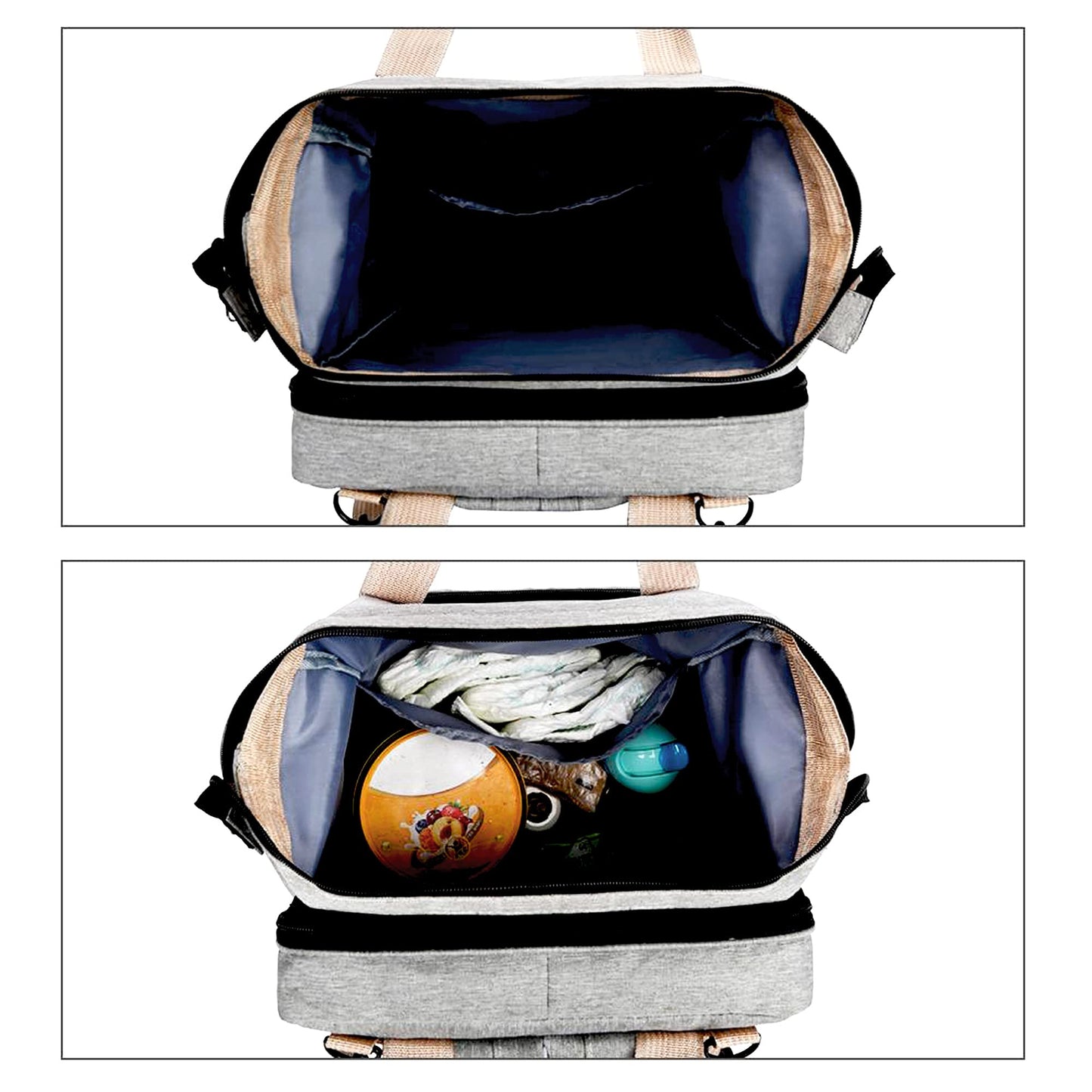 Zen Zen Pañalera Moderna Mochila Impermeable Térmica Con Puerto USB Funda Para Biberón Agujero Para Audífonos Diseño Antirrobo (Gris)